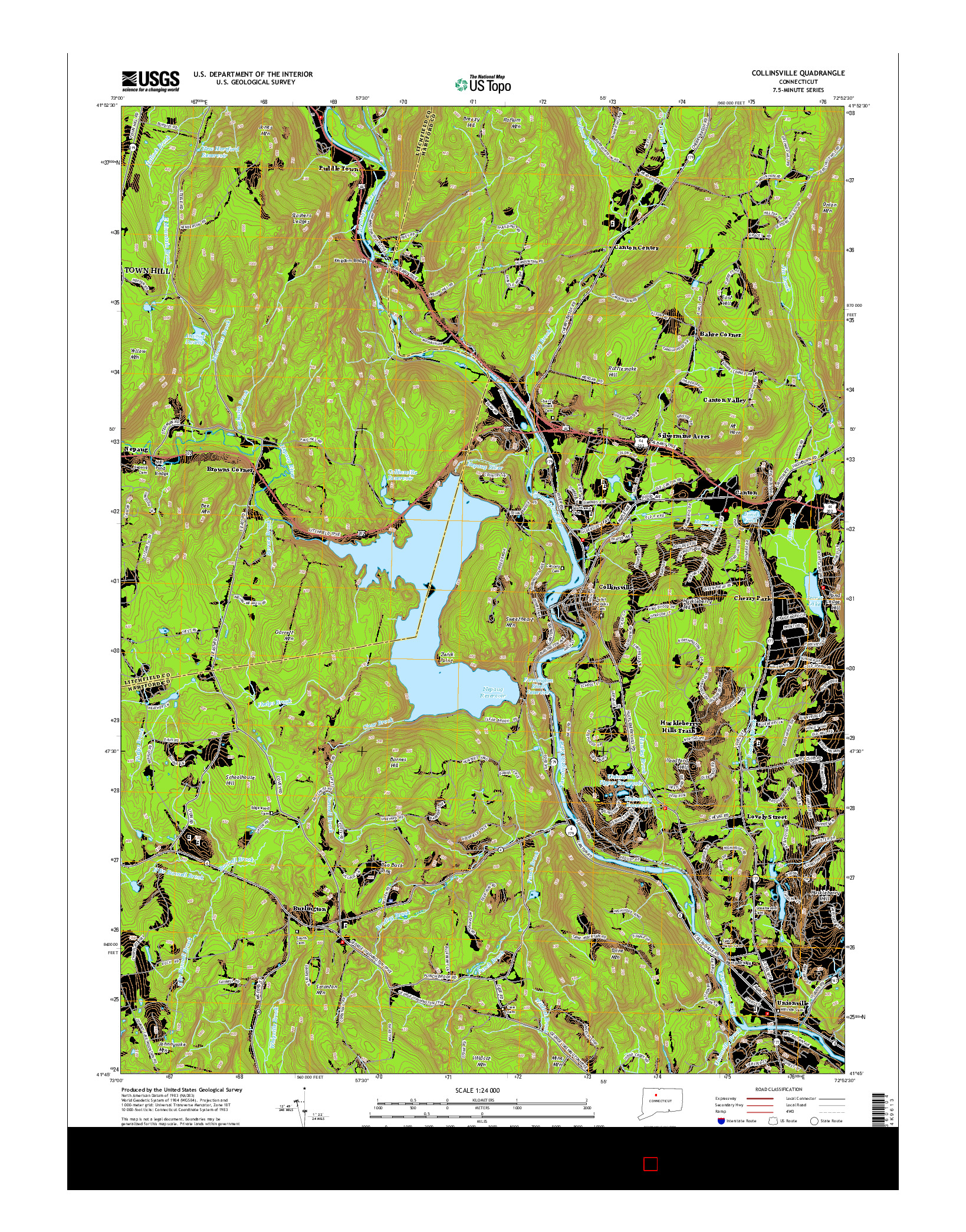 USGS US TOPO 7.5-MINUTE MAP FOR COLLINSVILLE, CT 2015