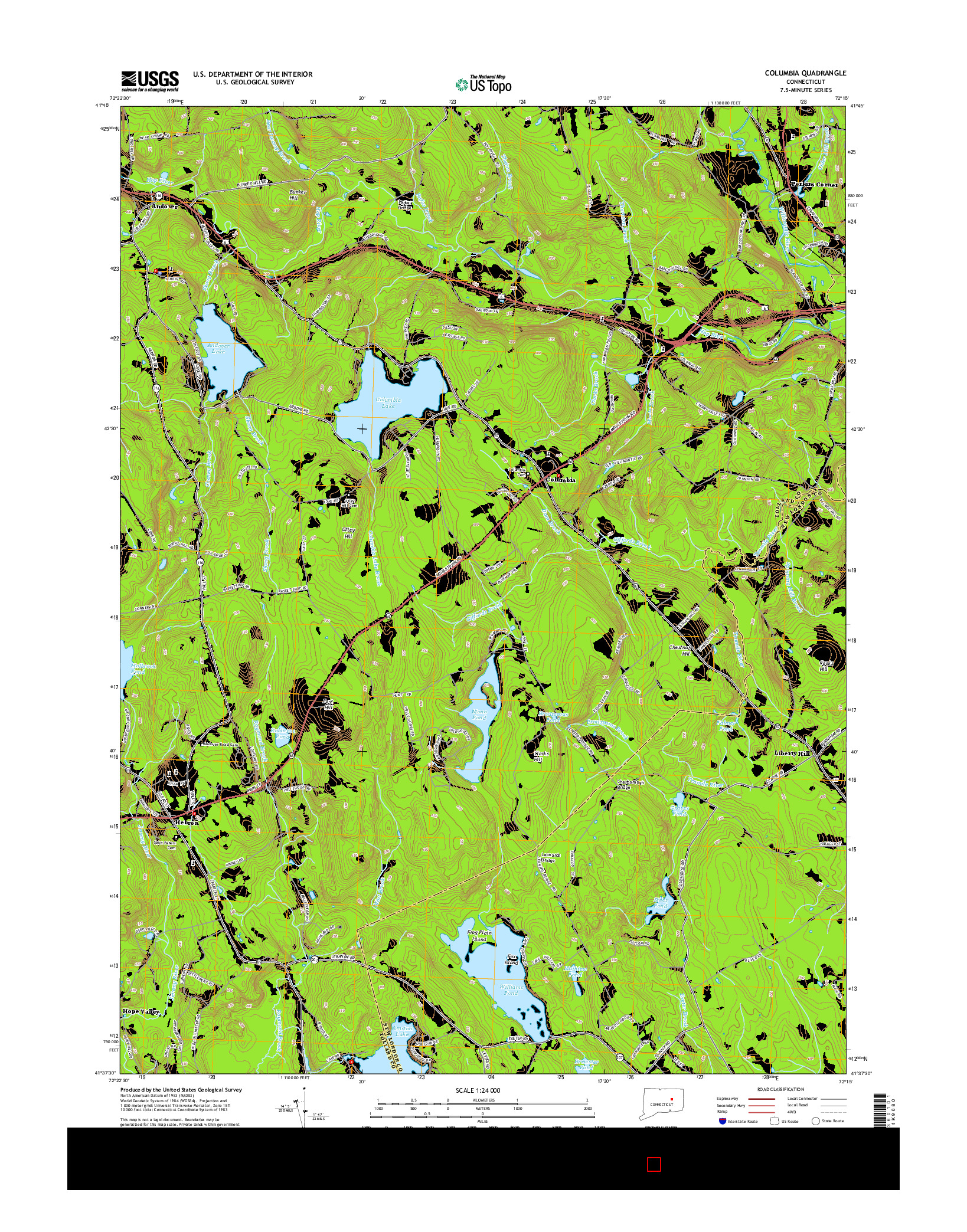 USGS US TOPO 7.5-MINUTE MAP FOR COLUMBIA, CT 2015