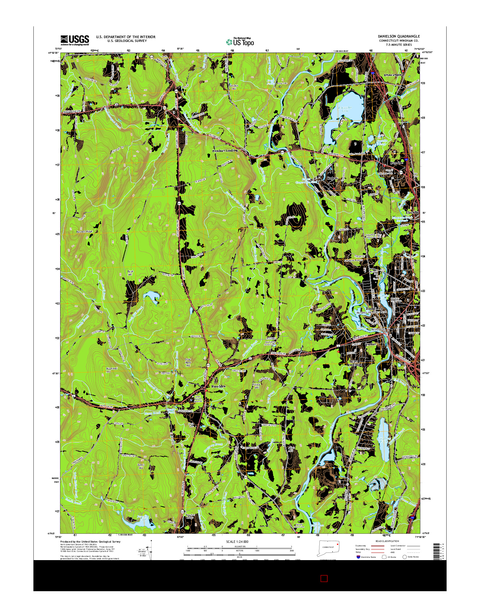 USGS US TOPO 7.5-MINUTE MAP FOR DANIELSON, CT 2015