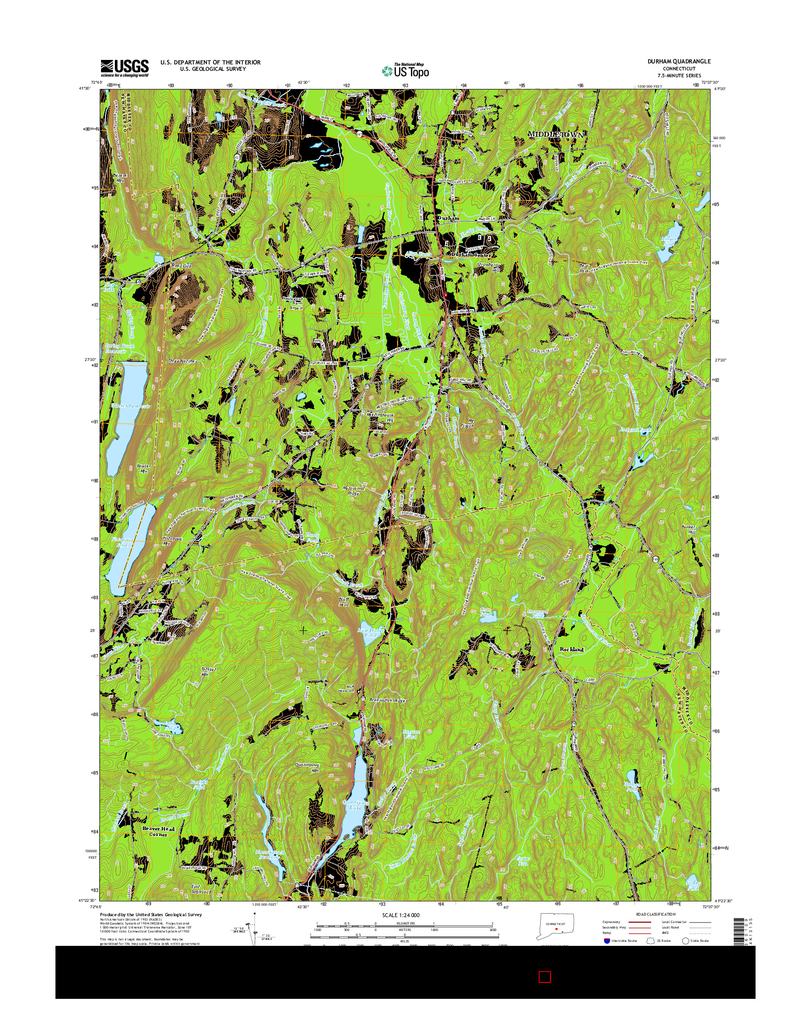 USGS US TOPO 7.5-MINUTE MAP FOR DURHAM, CT 2015