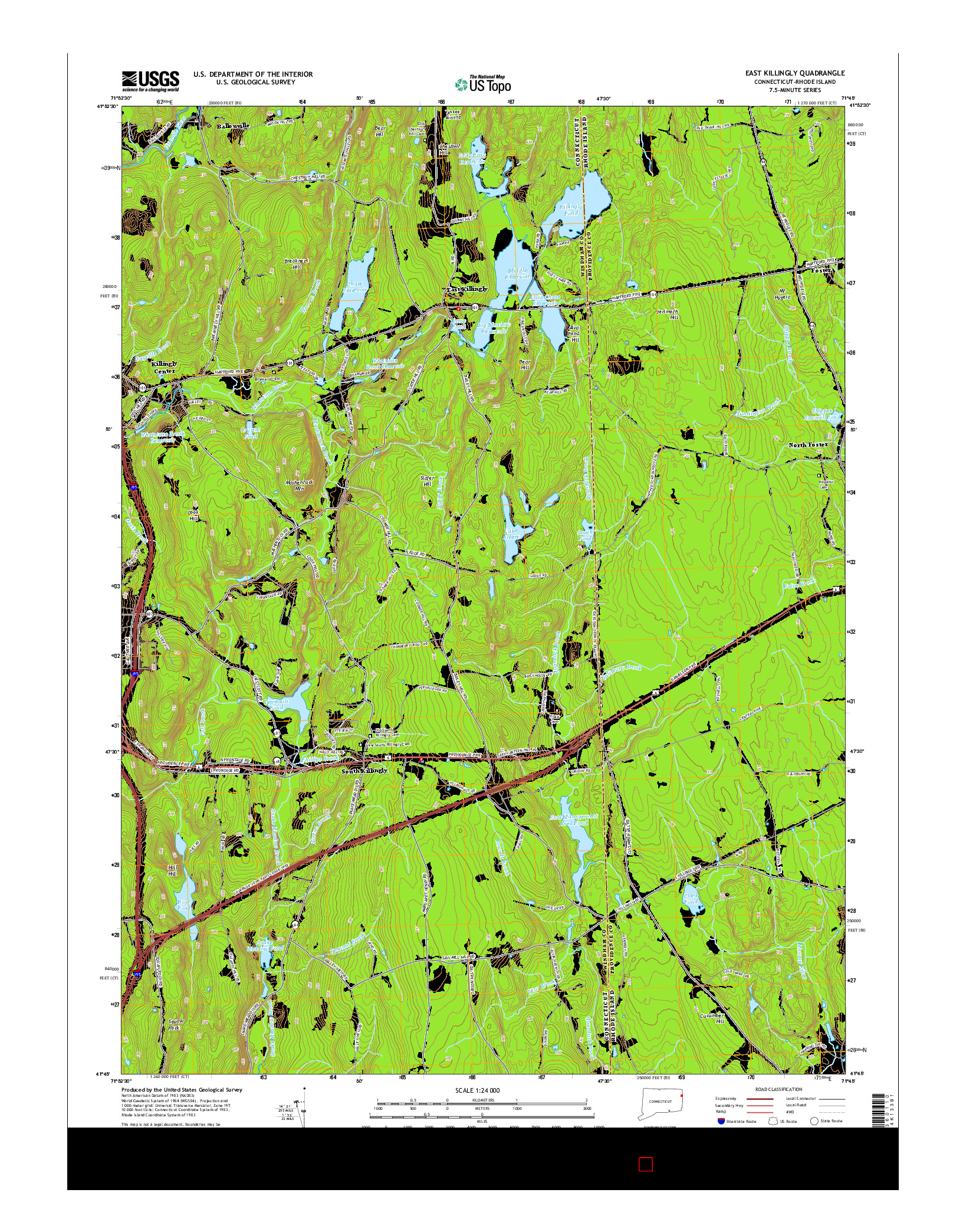USGS US TOPO 7.5-MINUTE MAP FOR EAST KILLINGLY, CT-RI 2015