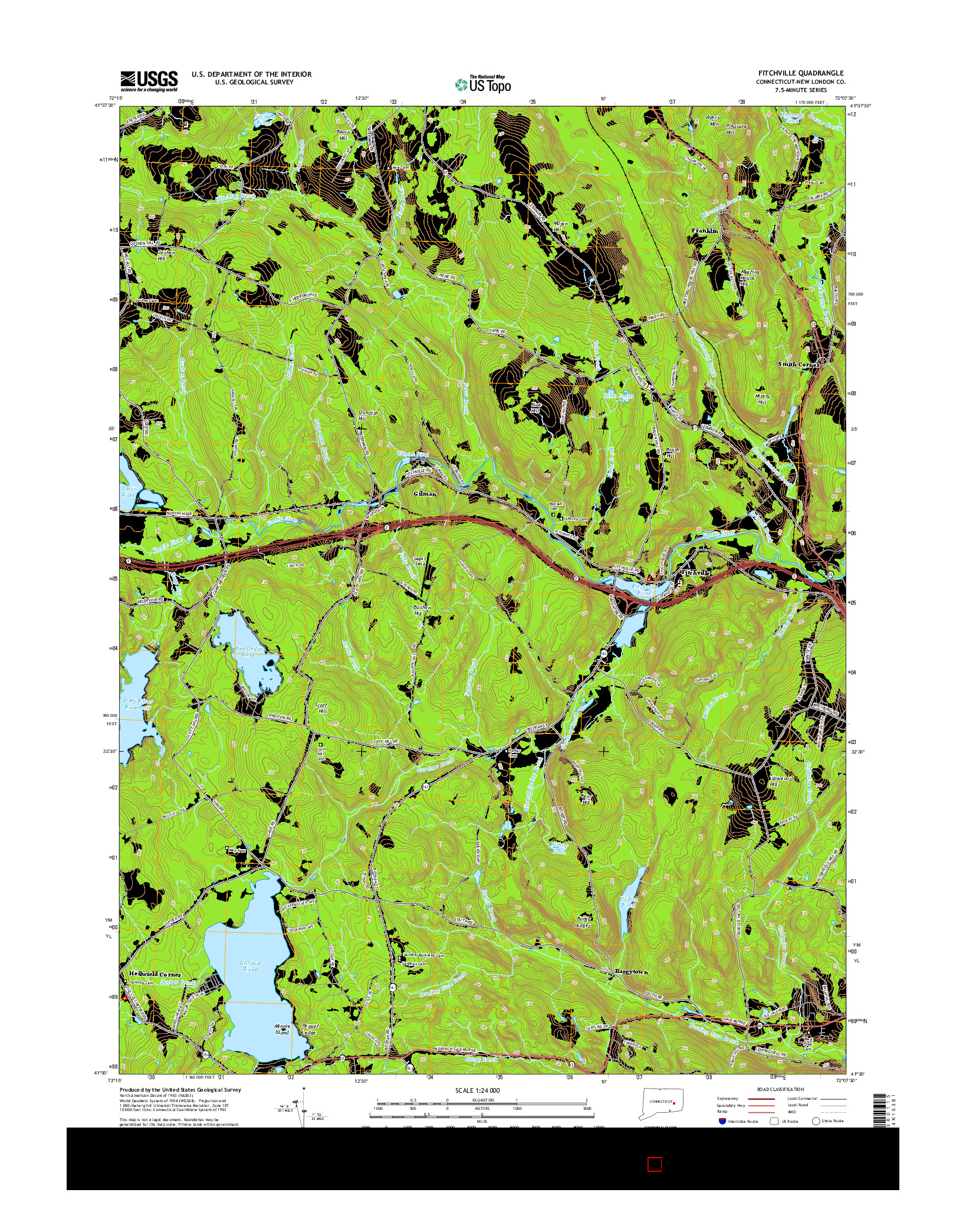 USGS US TOPO 7.5-MINUTE MAP FOR FITCHVILLE, CT 2015