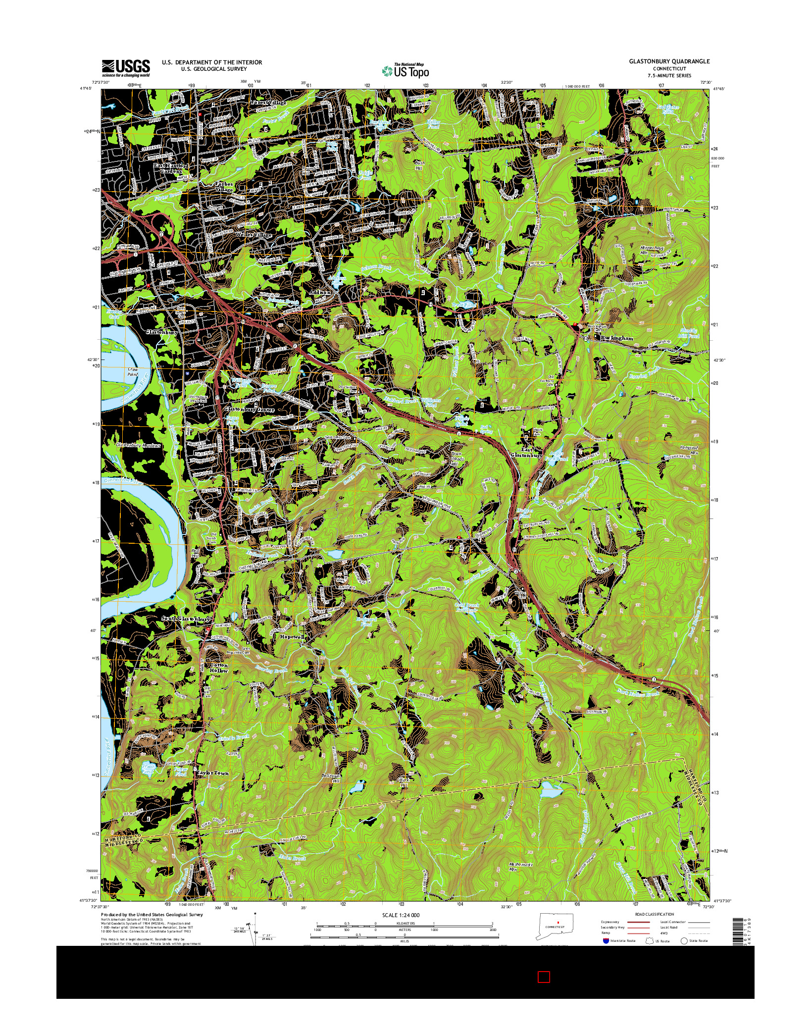 USGS US TOPO 7.5-MINUTE MAP FOR GLASTONBURY, CT 2015