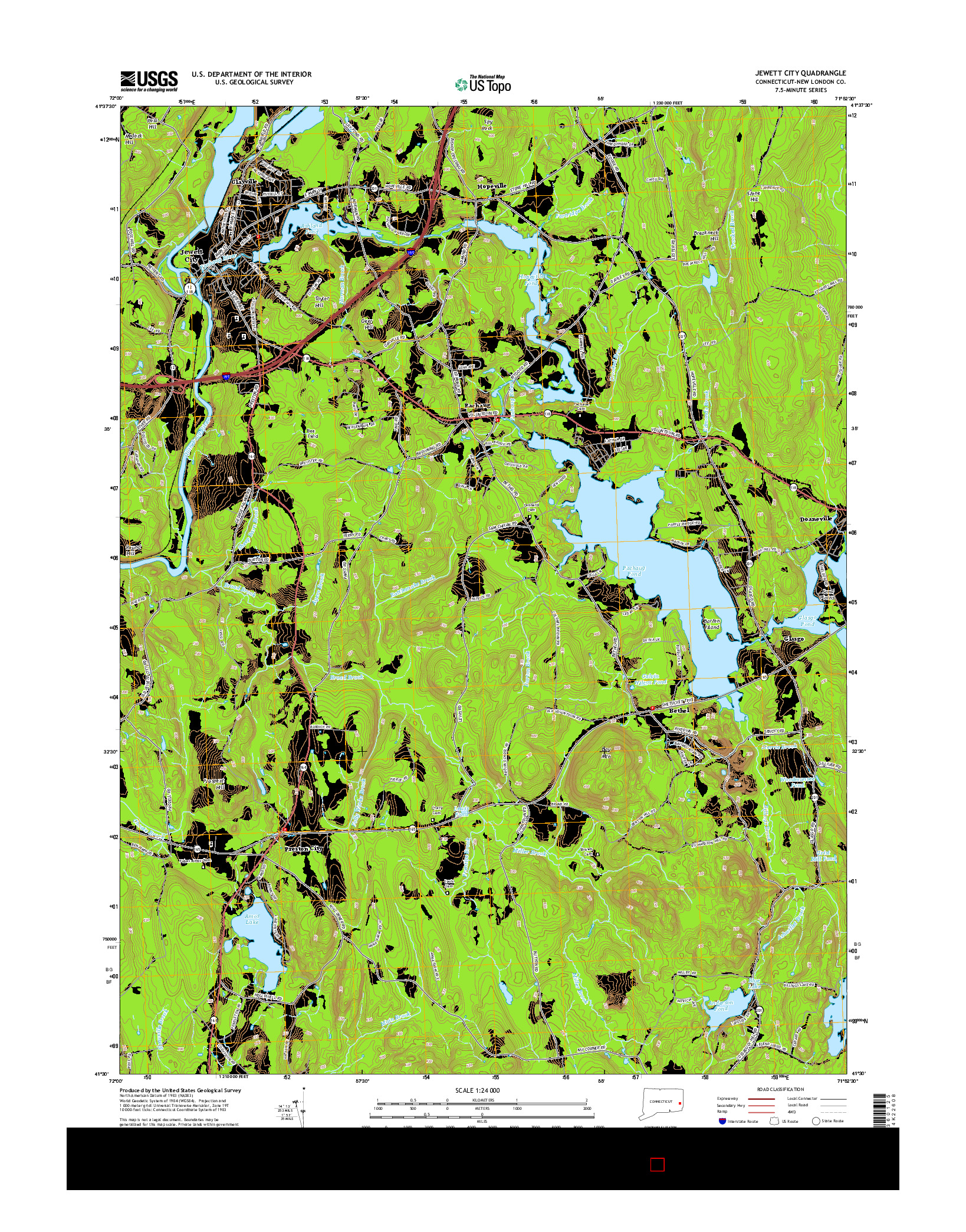 USGS US TOPO 7.5-MINUTE MAP FOR JEWETT CITY, CT 2015
