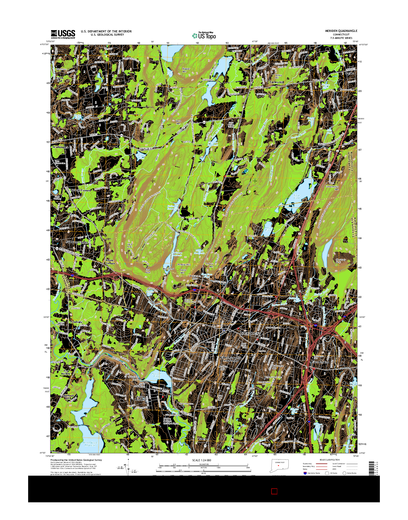 USGS US TOPO 7.5-MINUTE MAP FOR MERIDEN, CT 2015