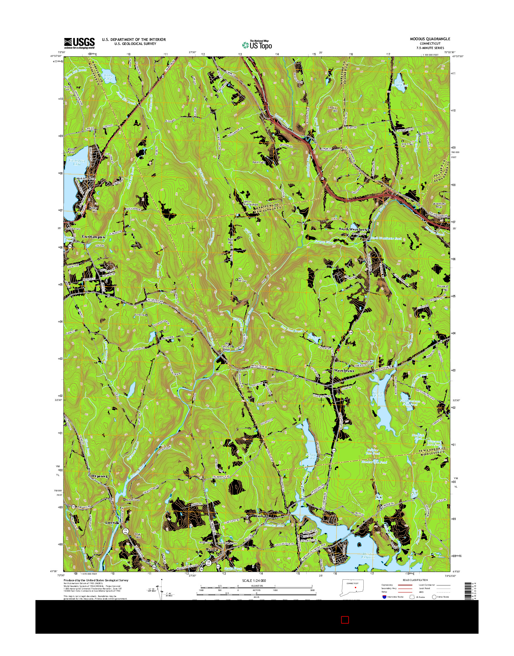 USGS US TOPO 7.5-MINUTE MAP FOR MOODUS, CT 2015