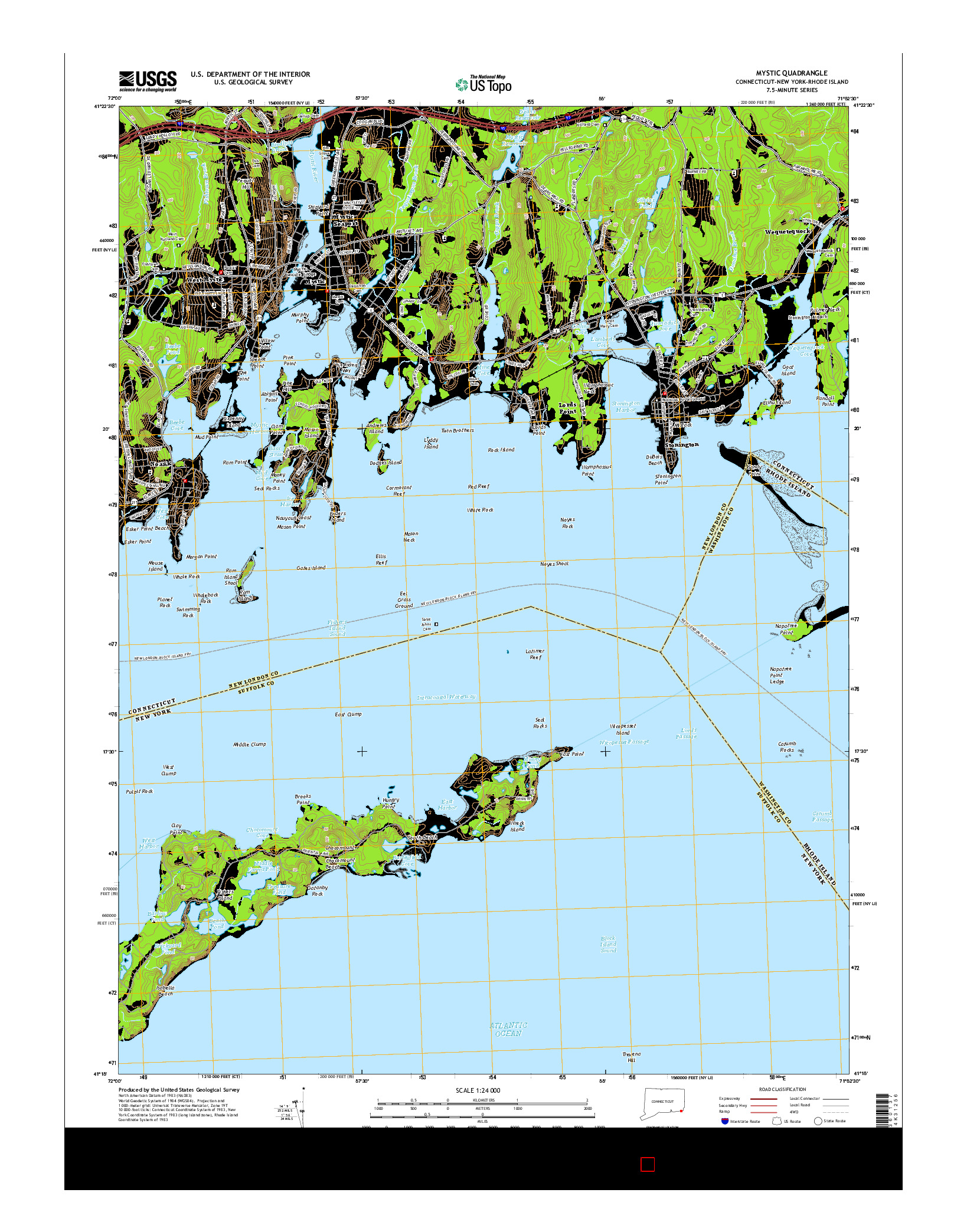 USGS US TOPO 7.5-MINUTE MAP FOR MYSTIC, CT-NY-RI 2015