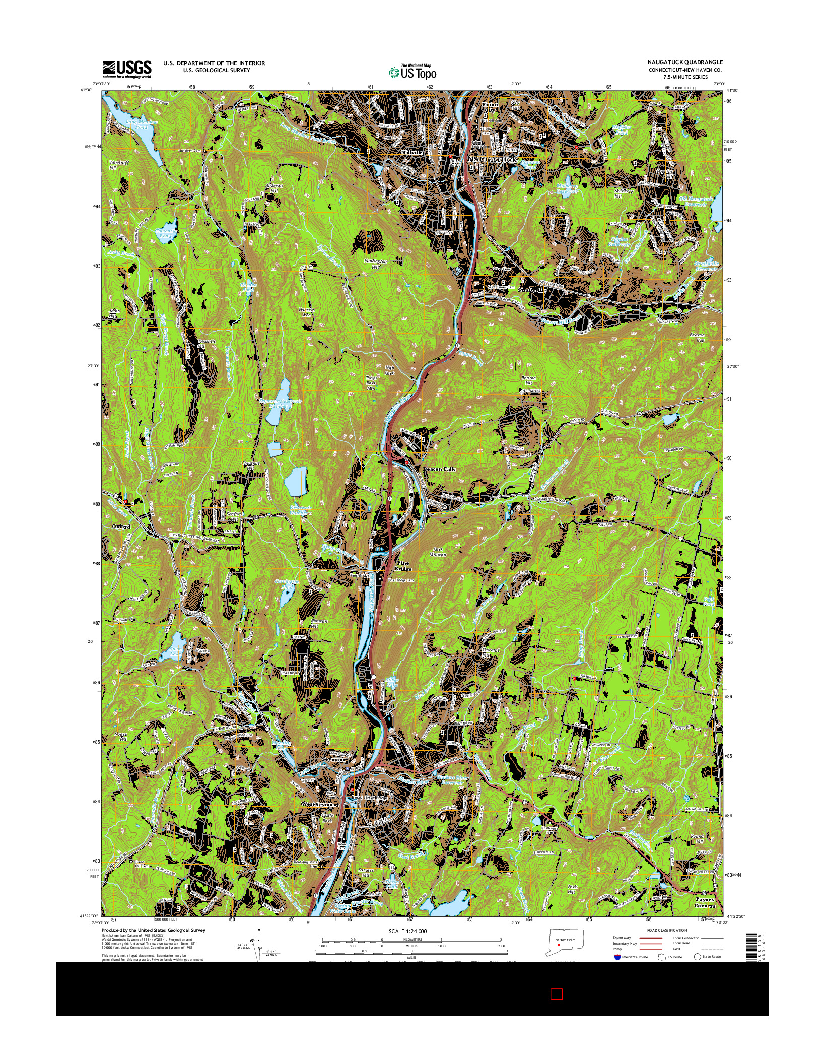 USGS US TOPO 7.5-MINUTE MAP FOR NAUGATUCK, CT 2015