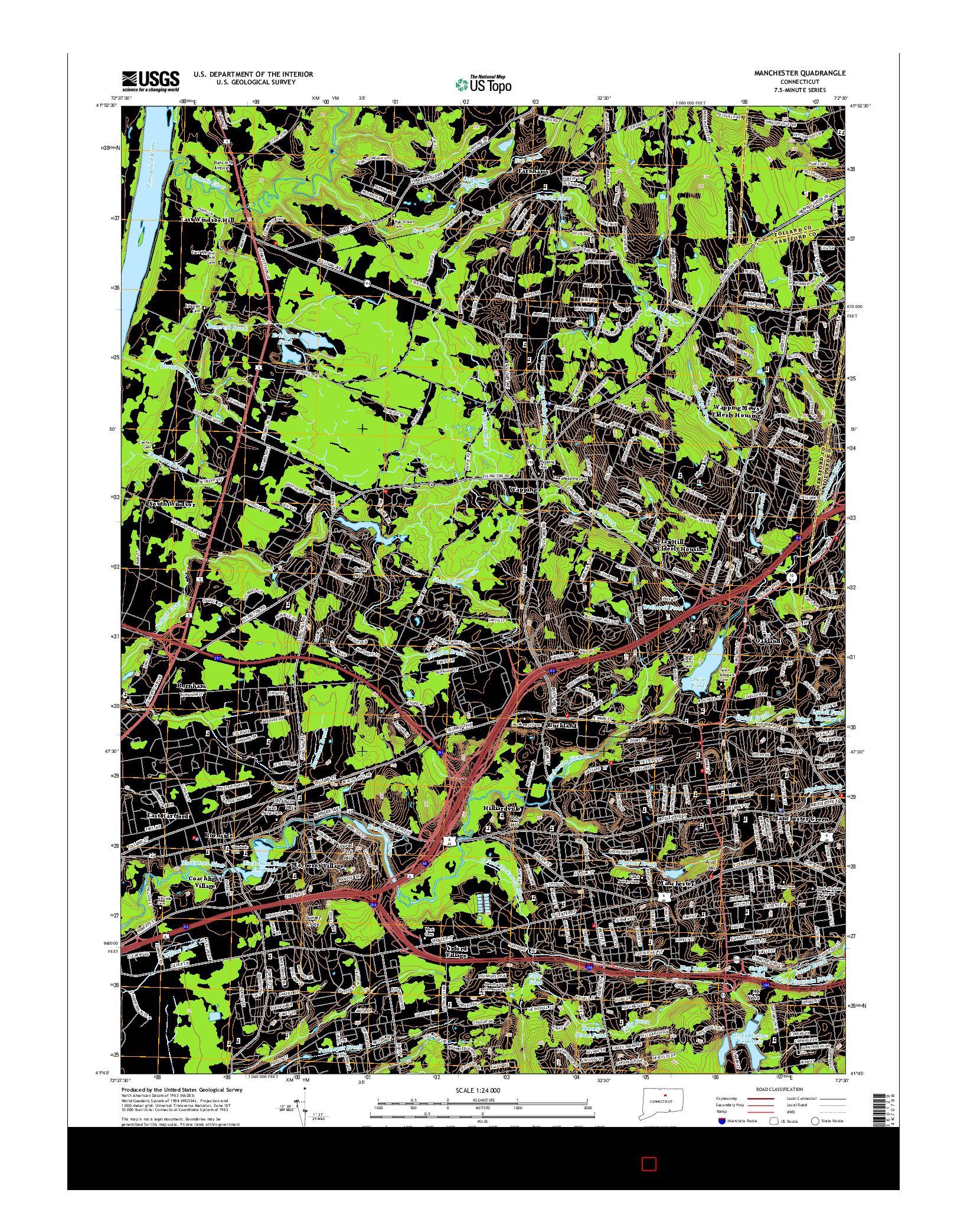 USGS US TOPO 7.5-MINUTE MAP FOR MANCHESTER, CT 2015