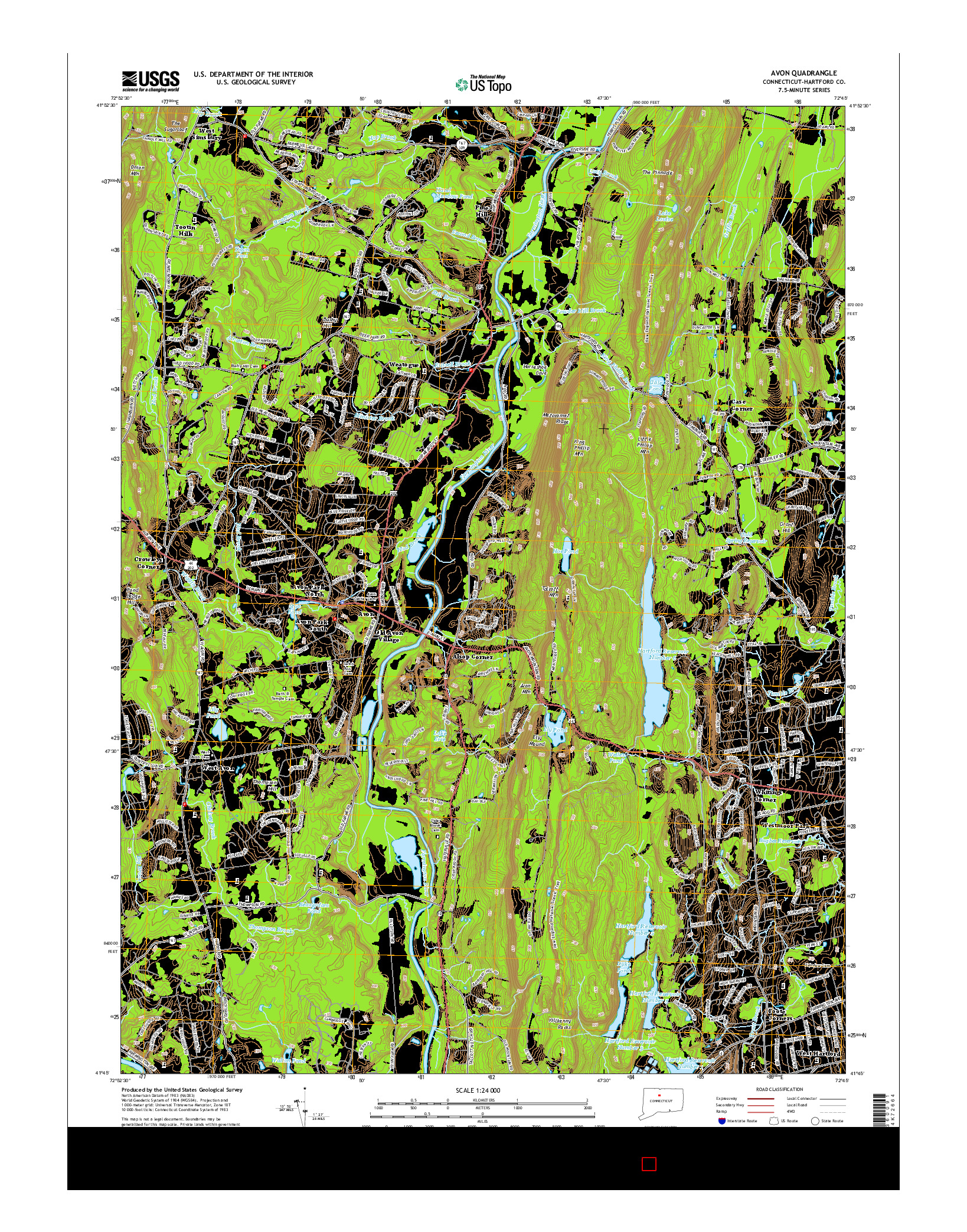 USGS US TOPO 7.5-MINUTE MAP FOR AVON, CT 2015