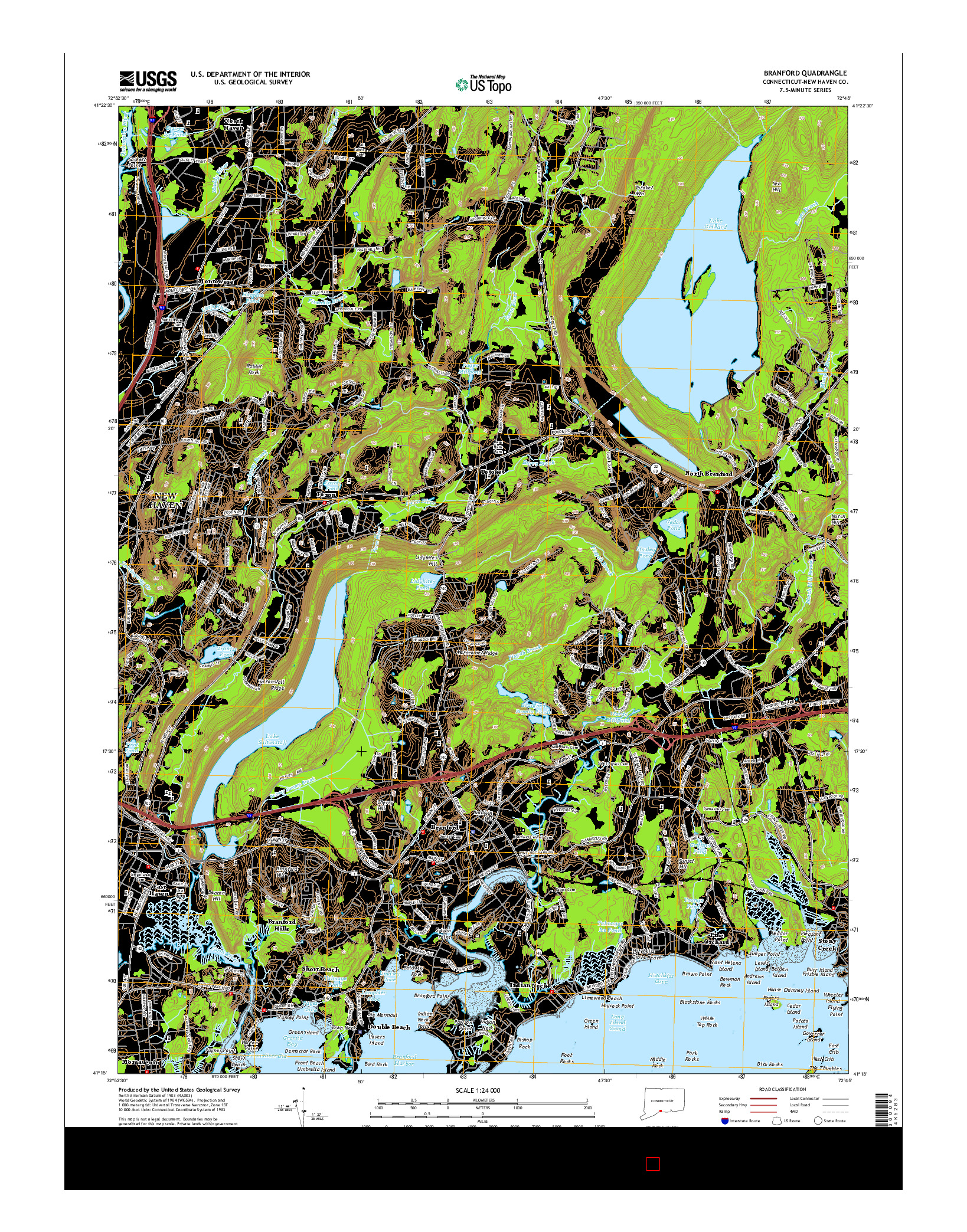 USGS US TOPO 7.5-MINUTE MAP FOR BRANFORD, CT 2015