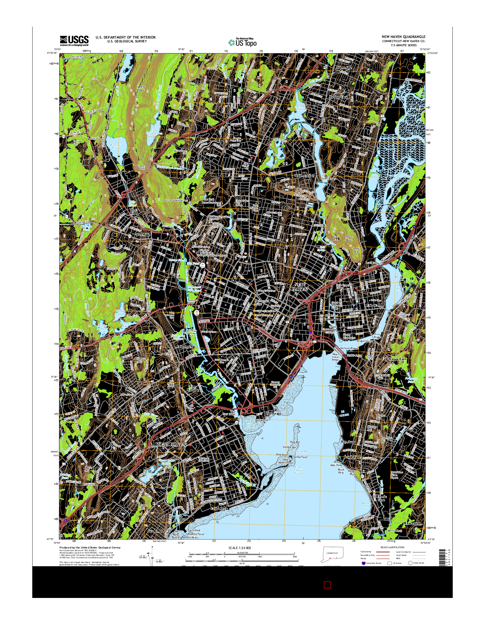 USGS US TOPO 7.5-MINUTE MAP FOR NEW HAVEN, CT 2015