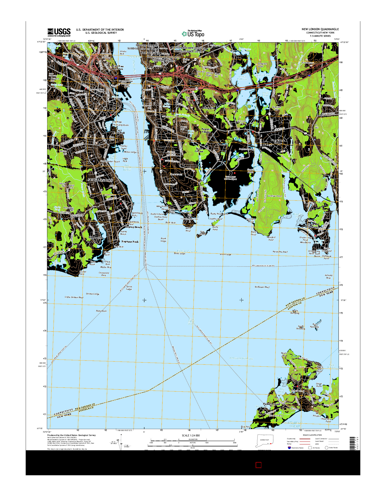 USGS US TOPO 7.5-MINUTE MAP FOR NEW LONDON, CT-NY 2015