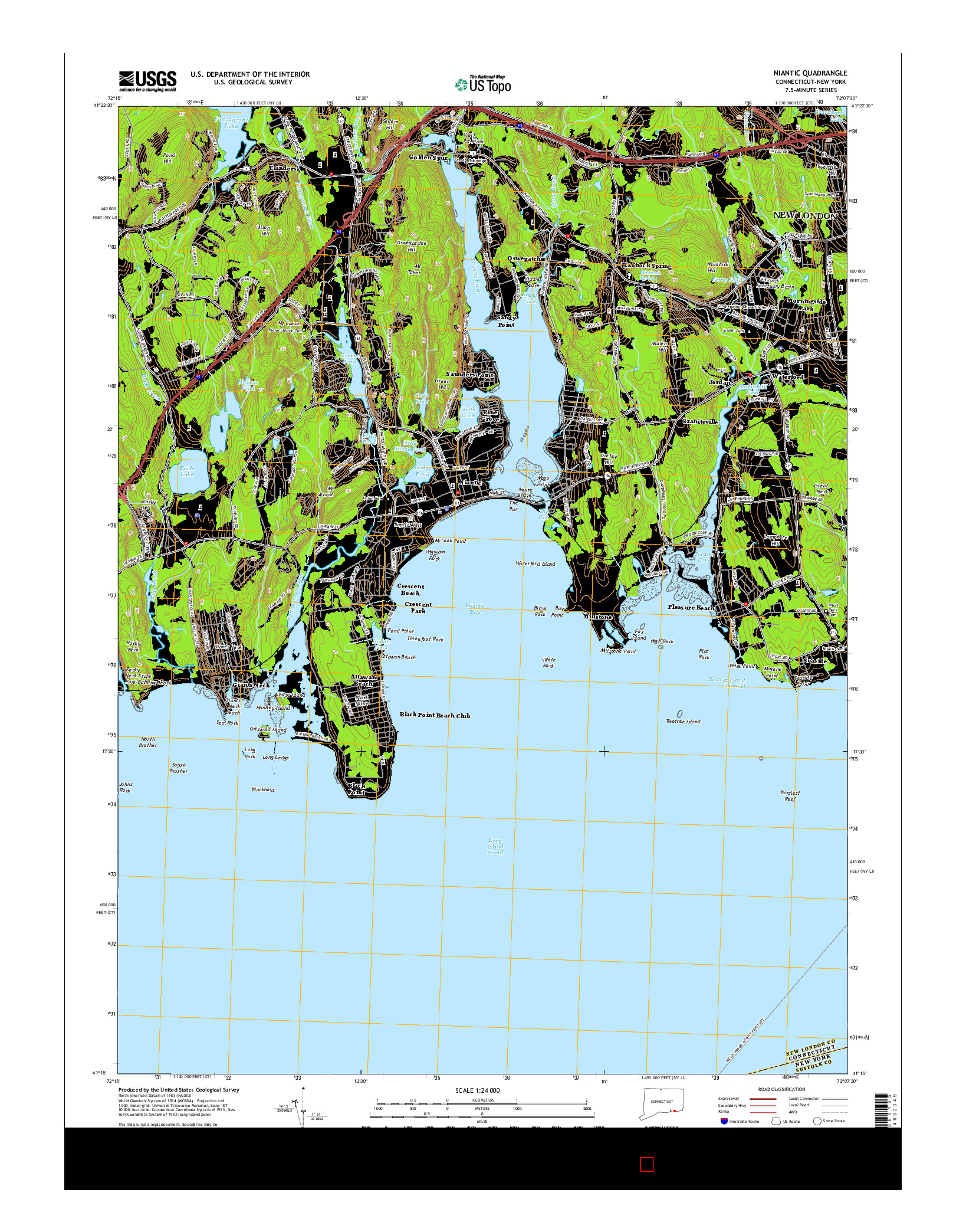 USGS US TOPO 7.5-MINUTE MAP FOR NIANTIC, CT-NY 2015