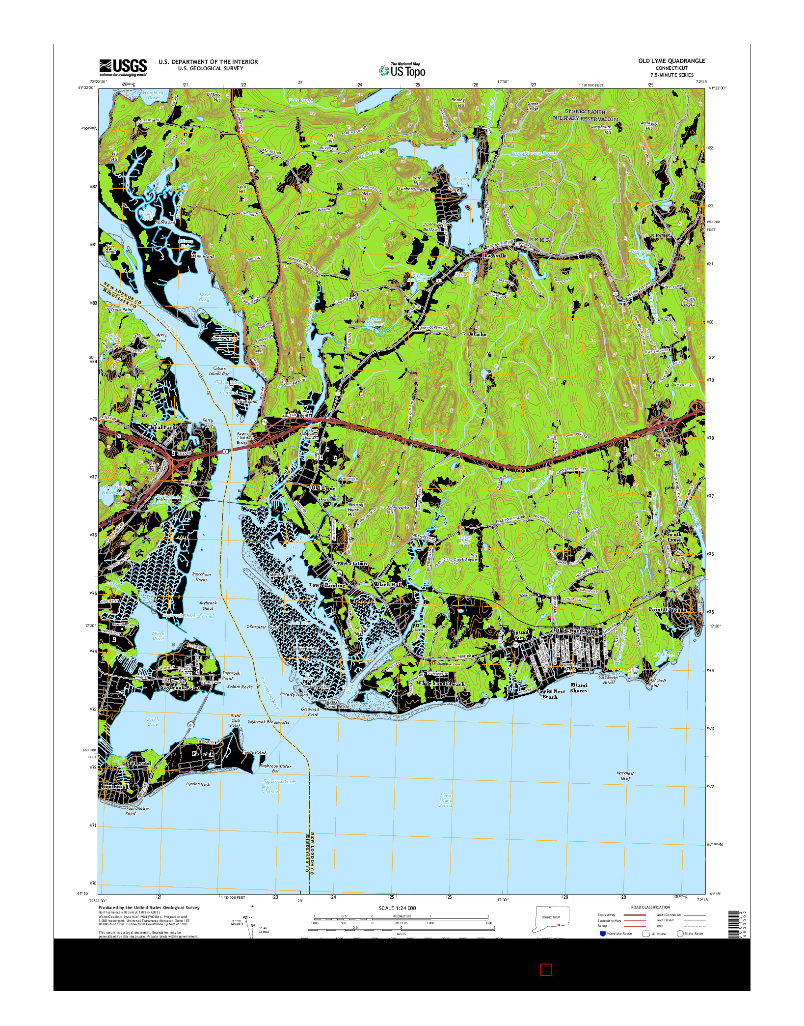 USGS US TOPO 7.5-MINUTE MAP FOR OLD LYME, CT 2015
