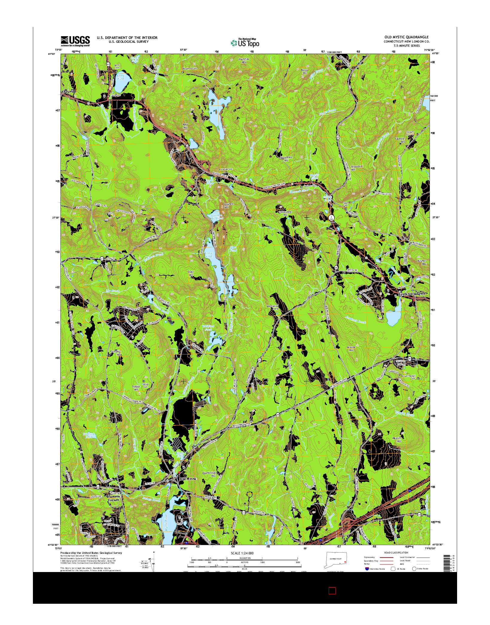USGS US TOPO 7.5-MINUTE MAP FOR OLD MYSTIC, CT 2015