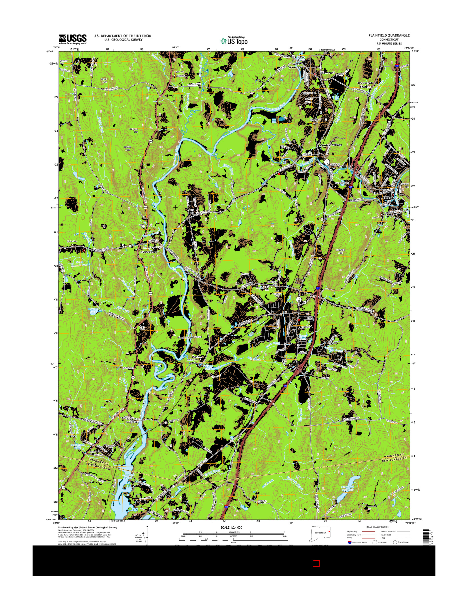 USGS US TOPO 7.5-MINUTE MAP FOR PLAINFIELD, CT 2015