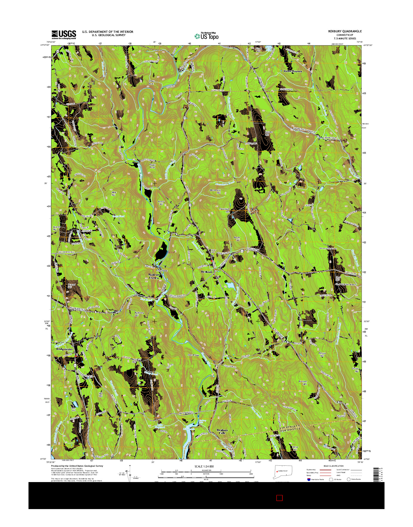 USGS US TOPO 7.5-MINUTE MAP FOR ROXBURY, CT 2015