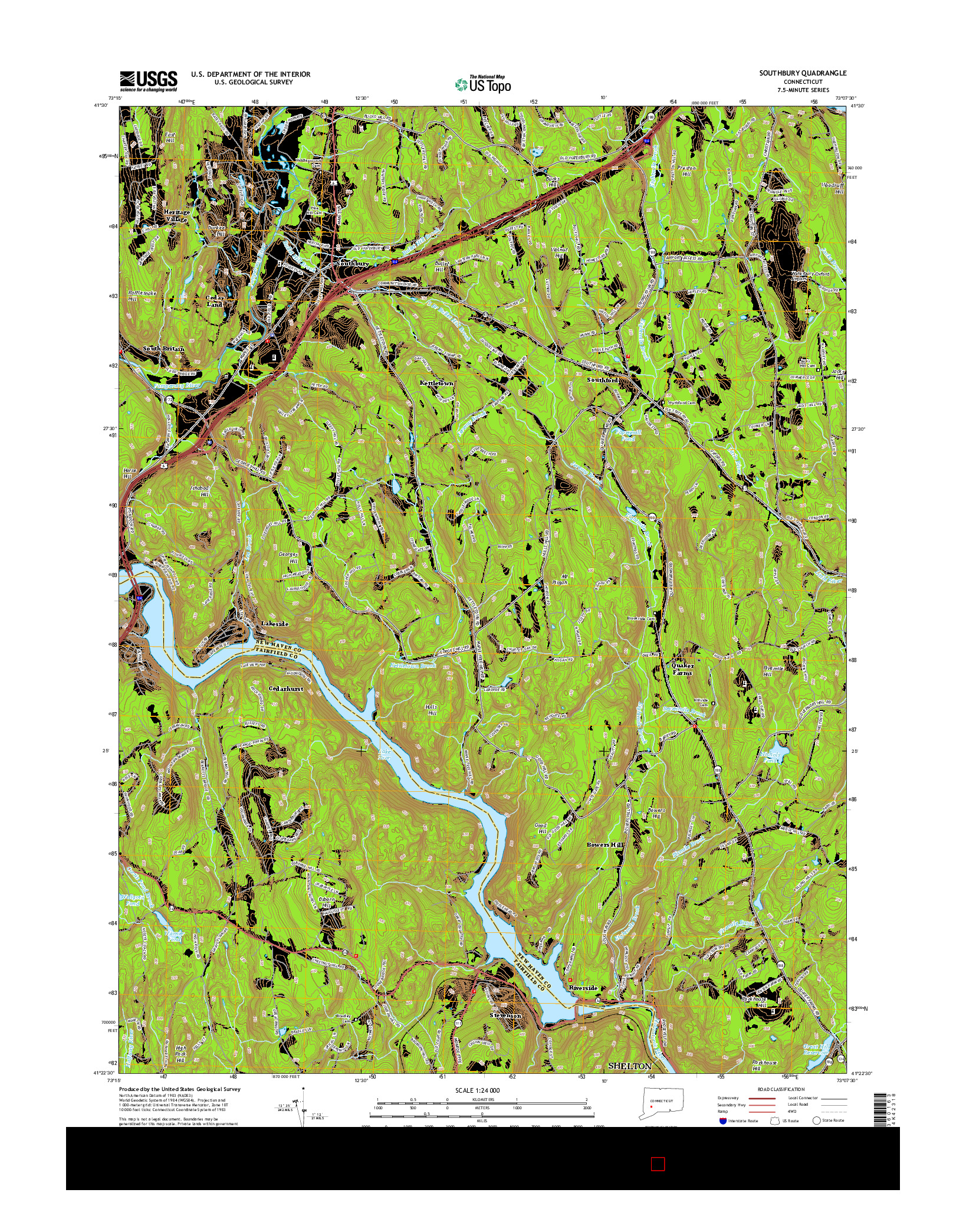 USGS US TOPO 7.5-MINUTE MAP FOR SOUTHBURY, CT 2015