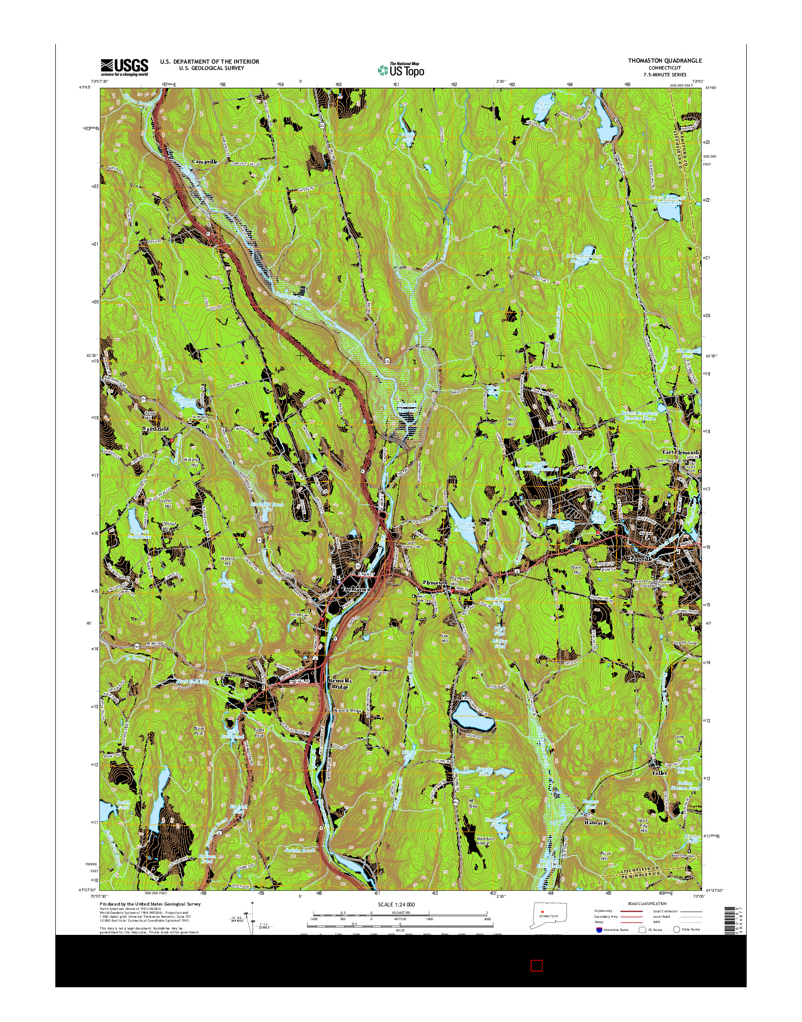 USGS US TOPO 7.5-MINUTE MAP FOR THOMASTON, CT 2015