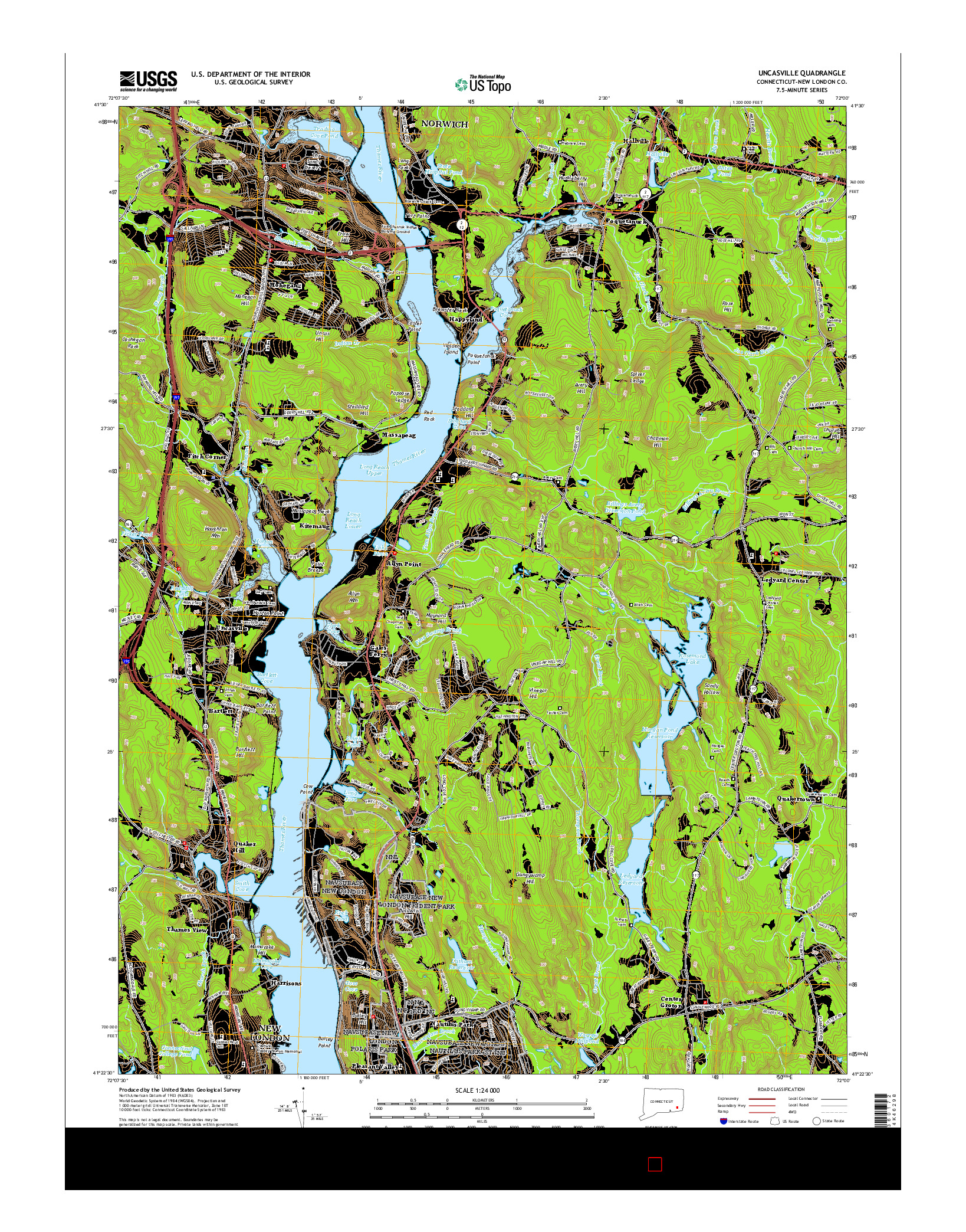 USGS US TOPO 7.5-MINUTE MAP FOR UNCASVILLE, CT 2015