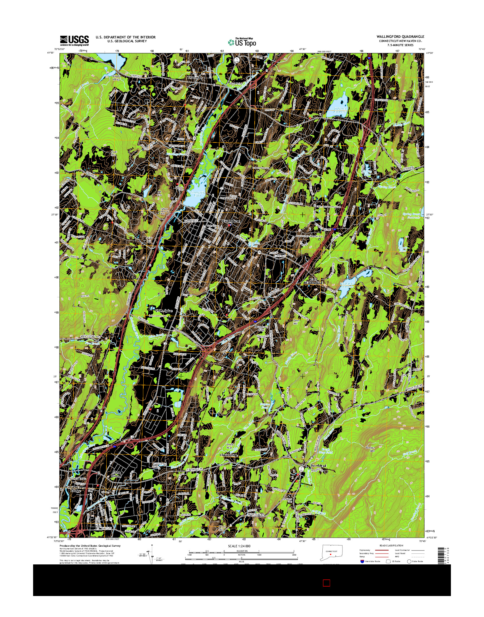 USGS US TOPO 7.5-MINUTE MAP FOR WALLINGFORD, CT 2015