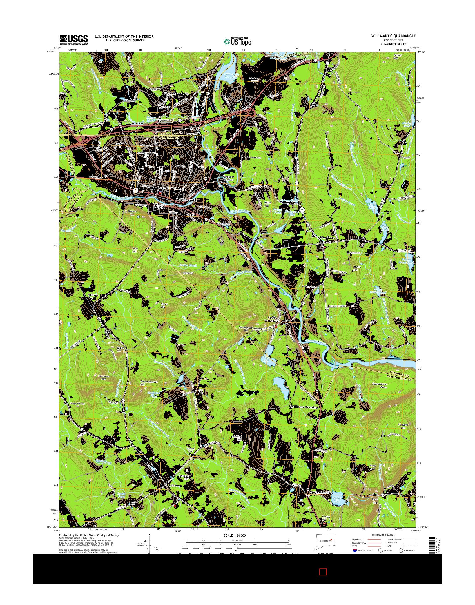 USGS US TOPO 7.5-MINUTE MAP FOR WILLIMANTIC, CT 2015