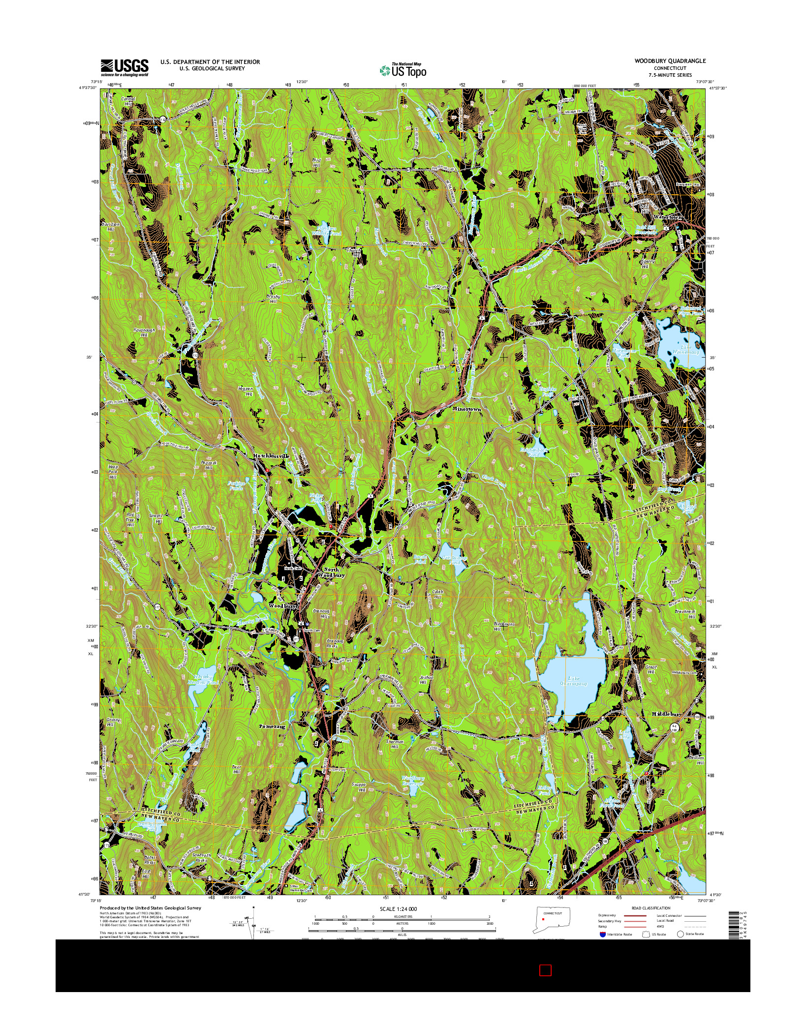 USGS US TOPO 7.5-MINUTE MAP FOR WOODBURY, CT 2015