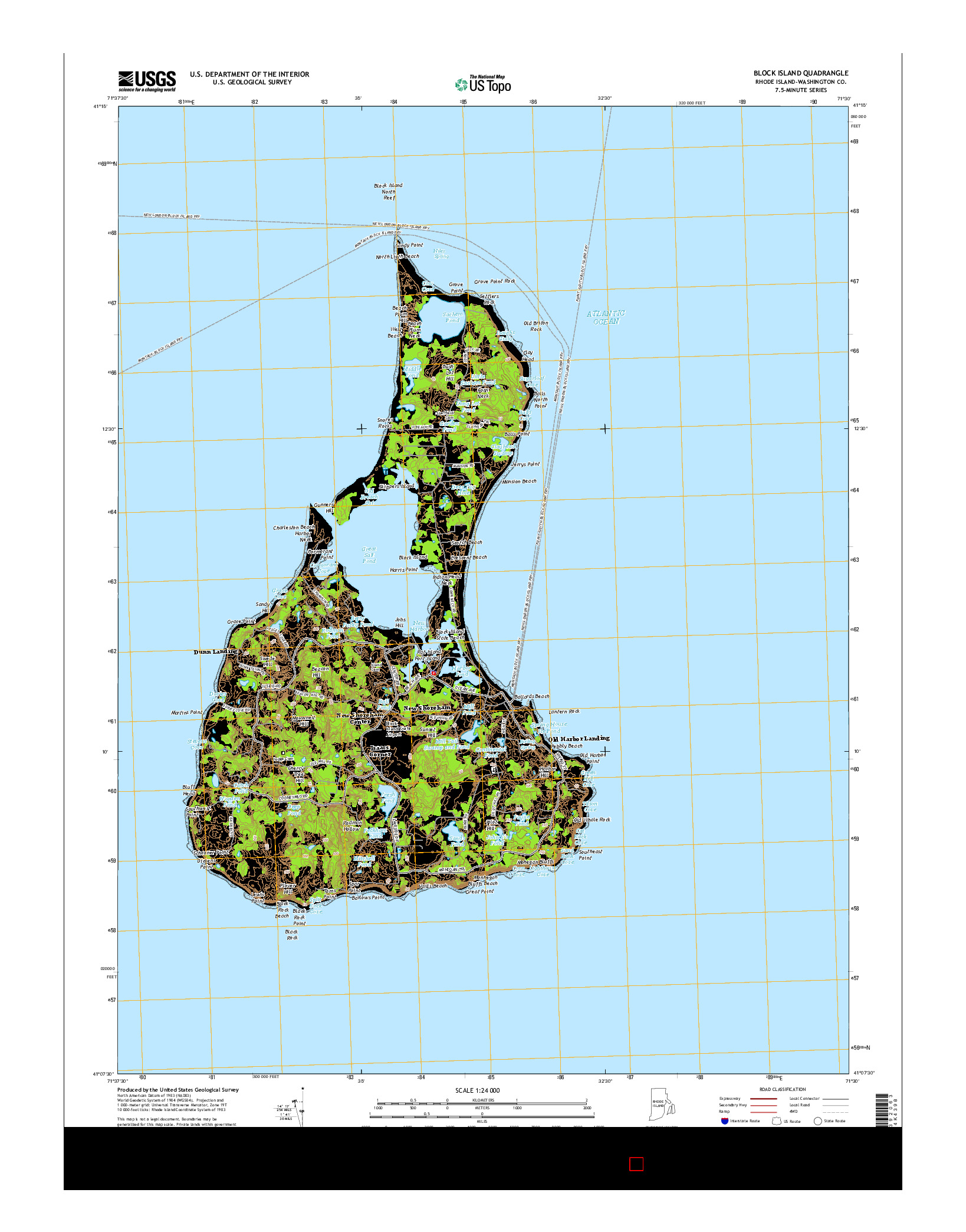 USGS US TOPO 7.5-MINUTE MAP FOR BLOCK ISLAND, RI 2015