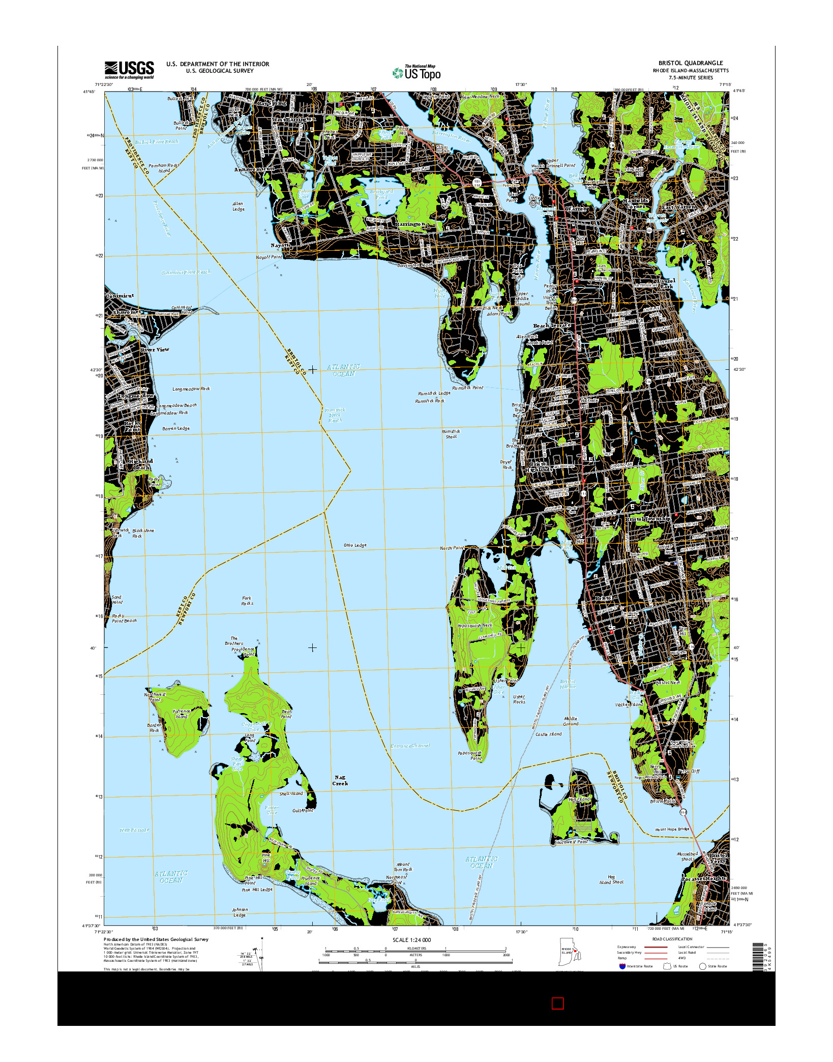 USGS US TOPO 7.5-MINUTE MAP FOR BRISTOL, RI-MA 2015