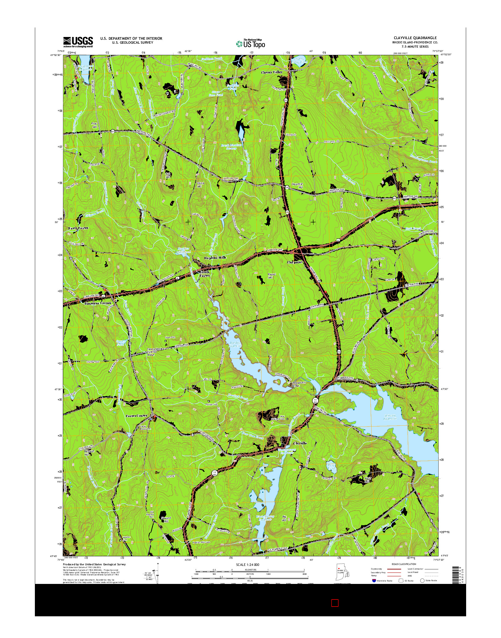 USGS US TOPO 7.5-MINUTE MAP FOR CLAYVILLE, RI 2015