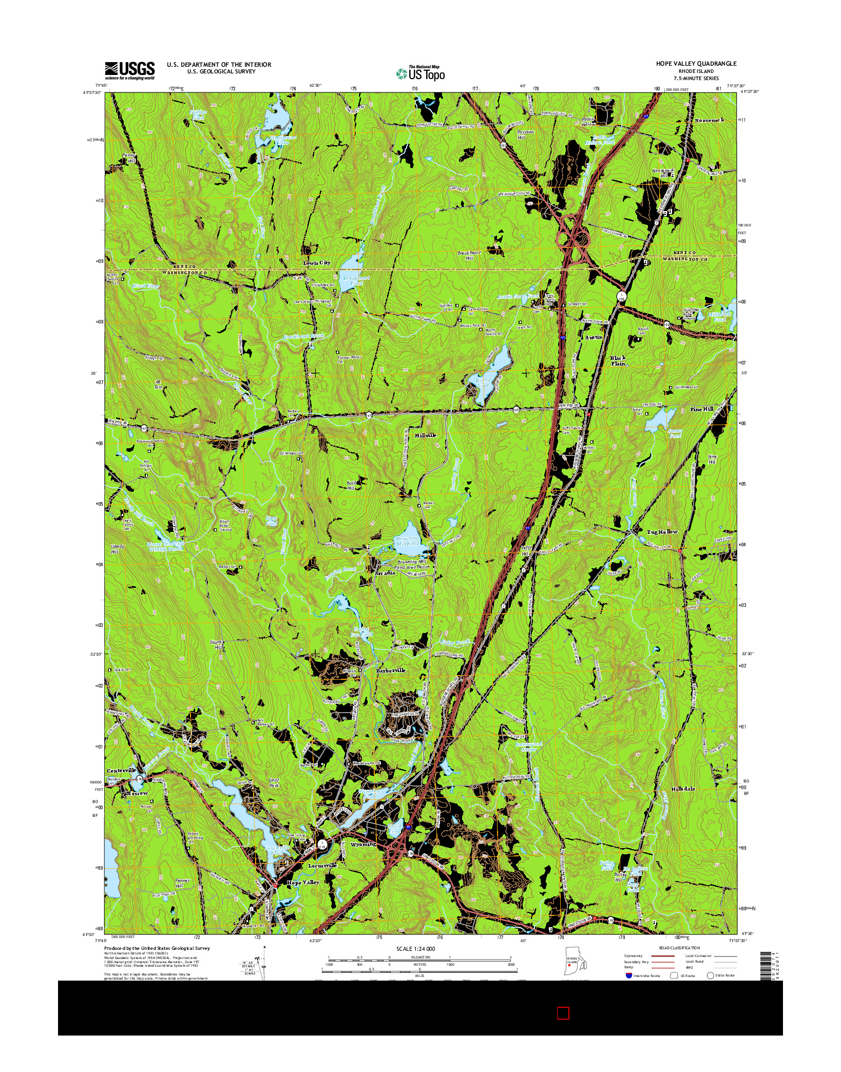 USGS US TOPO 7.5-MINUTE MAP FOR HOPE VALLEY, RI 2015