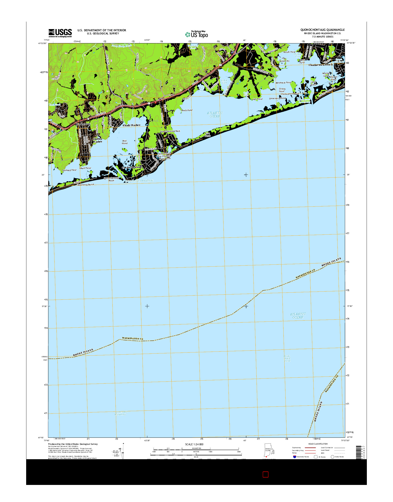 USGS US TOPO 7.5-MINUTE MAP FOR QUONOCHONTAUG, RI 2015