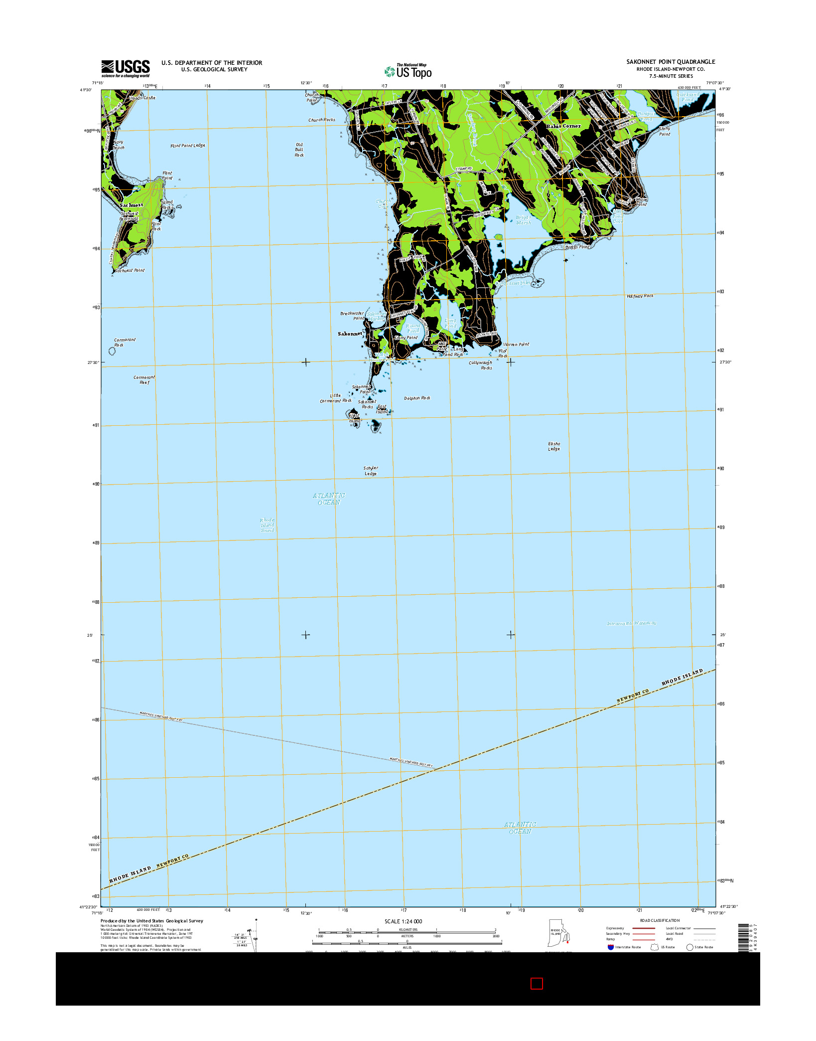 USGS US TOPO 7.5-MINUTE MAP FOR SAKONNET POINT, RI 2015