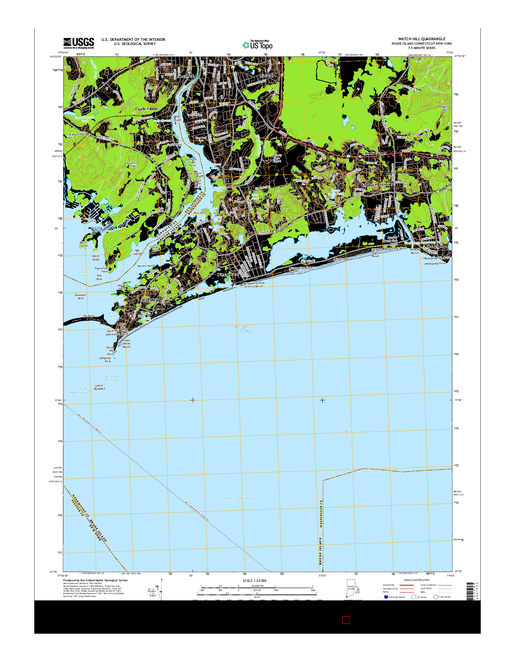 USGS US TOPO 7.5-MINUTE MAP FOR WATCH HILL, RI-CT-NY 2015