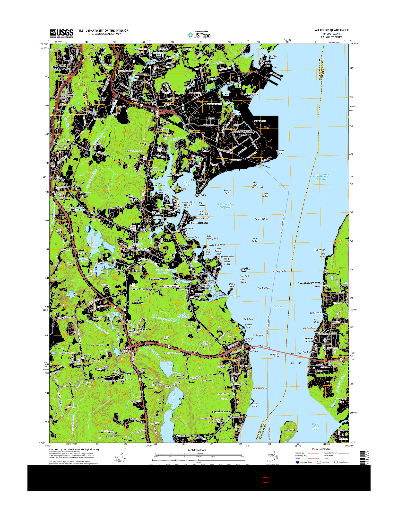 USGS US TOPO 7.5-MINUTE MAP FOR WICKFORD, RI 2015