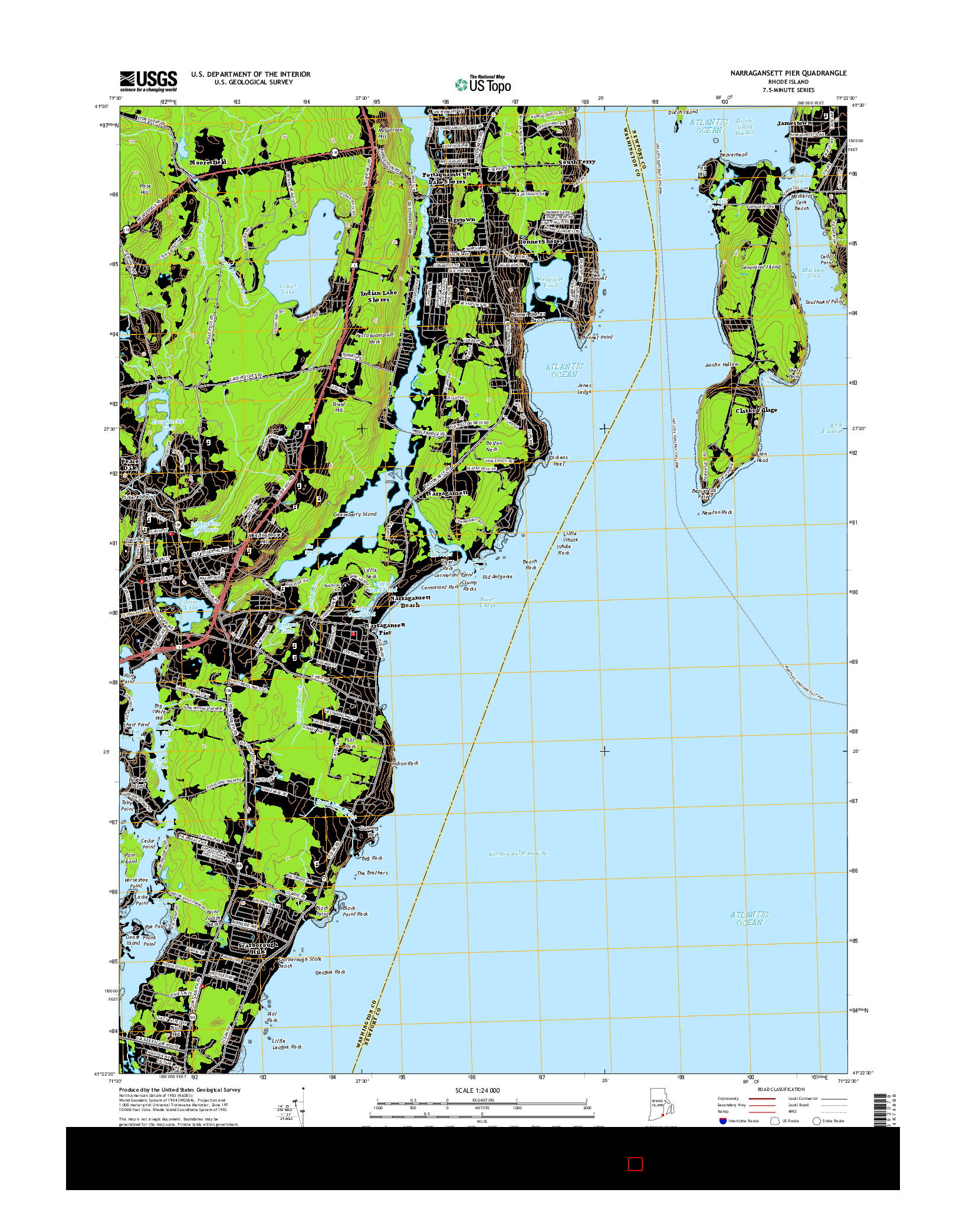USGS US TOPO 7.5-MINUTE MAP FOR NARRAGANSETT PIER, RI 2015