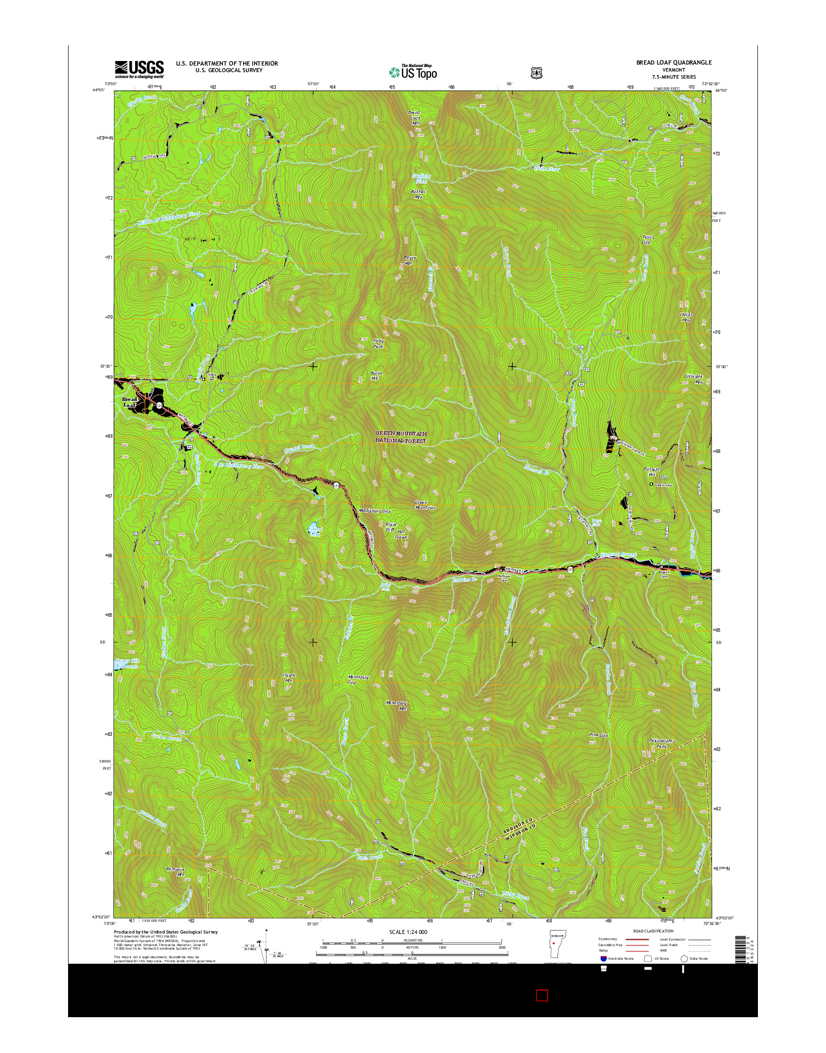USGS US TOPO 7.5-MINUTE MAP FOR BREAD LOAF, VT 2015