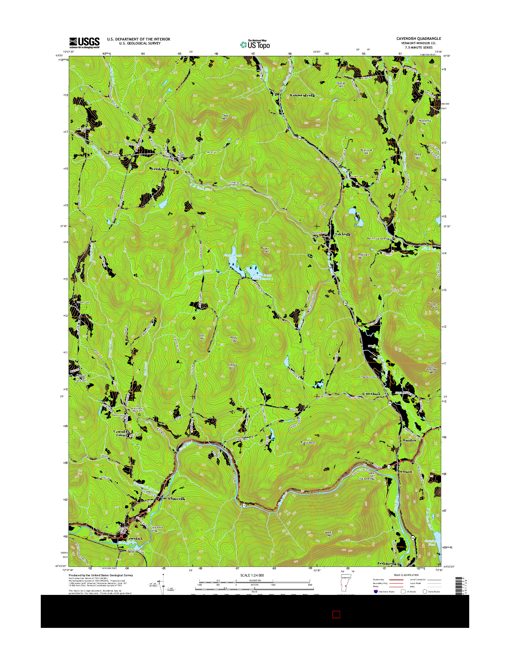 USGS US TOPO 7.5-MINUTE MAP FOR CAVENDISH, VT 2015