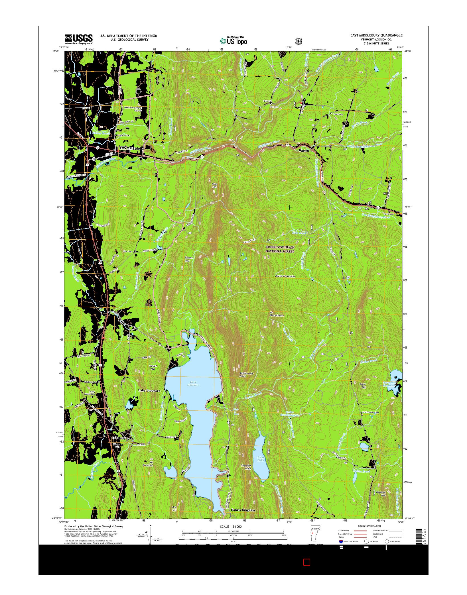 USGS US TOPO 7.5-MINUTE MAP FOR EAST MIDDLEBURY, VT 2015