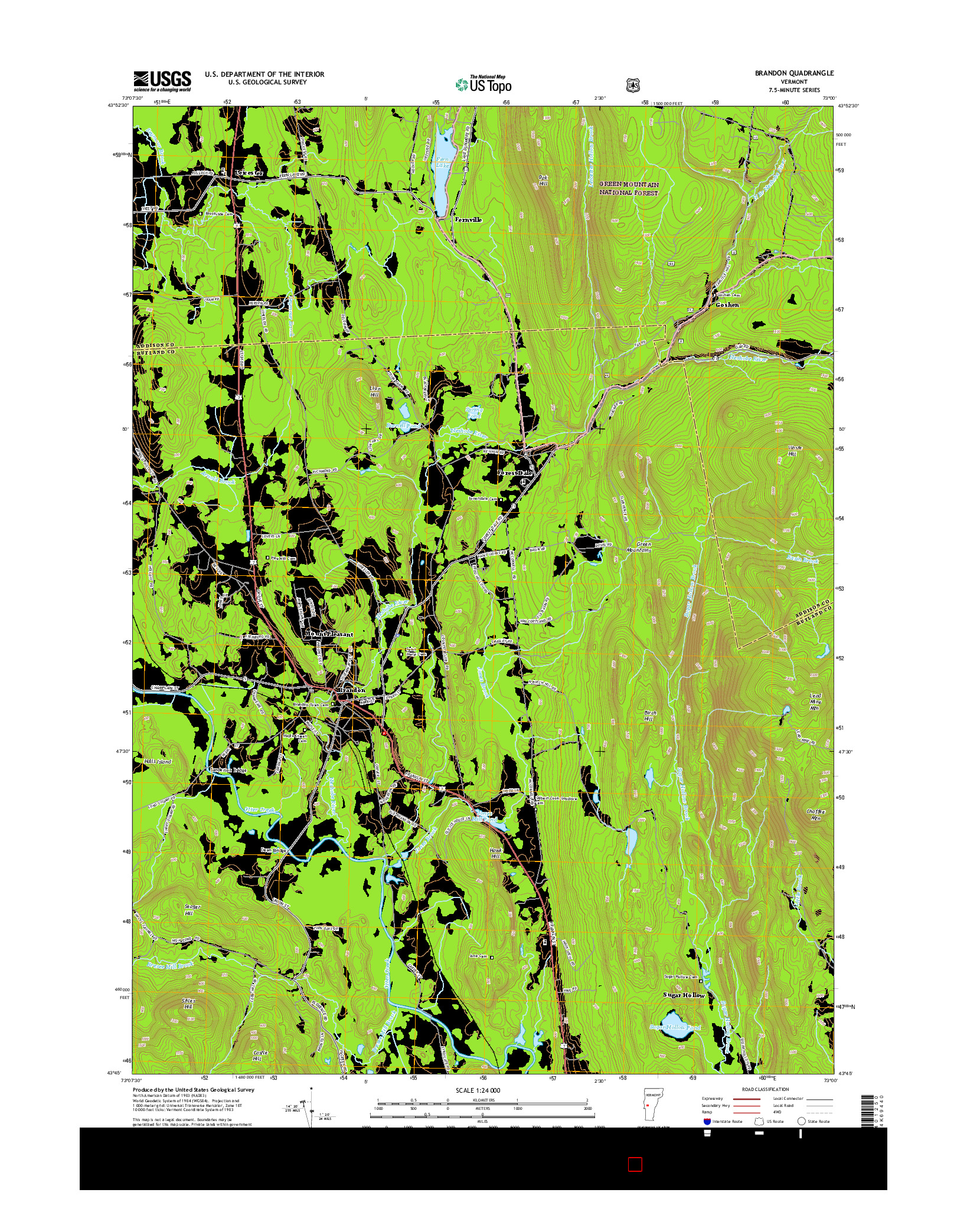 USGS US TOPO 7.5-MINUTE MAP FOR BRANDON, VT 2015