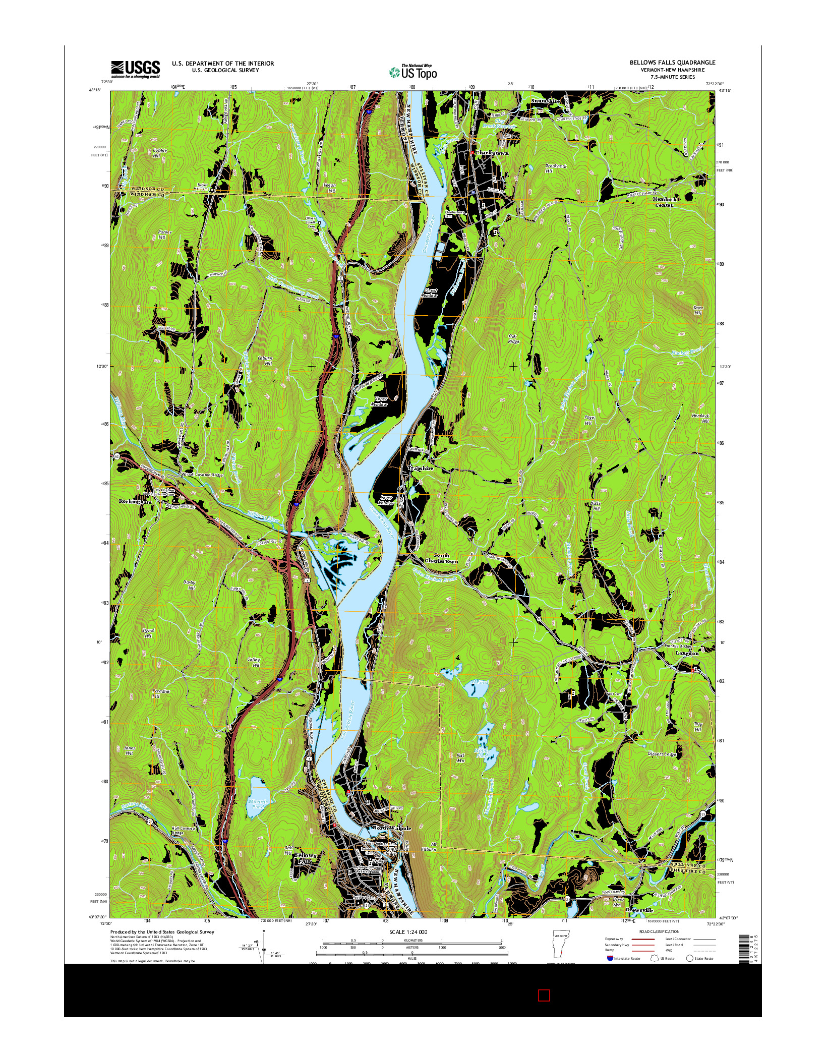 USGS US TOPO 7.5-MINUTE MAP FOR BELLOWS FALLS, VT-NH 2015