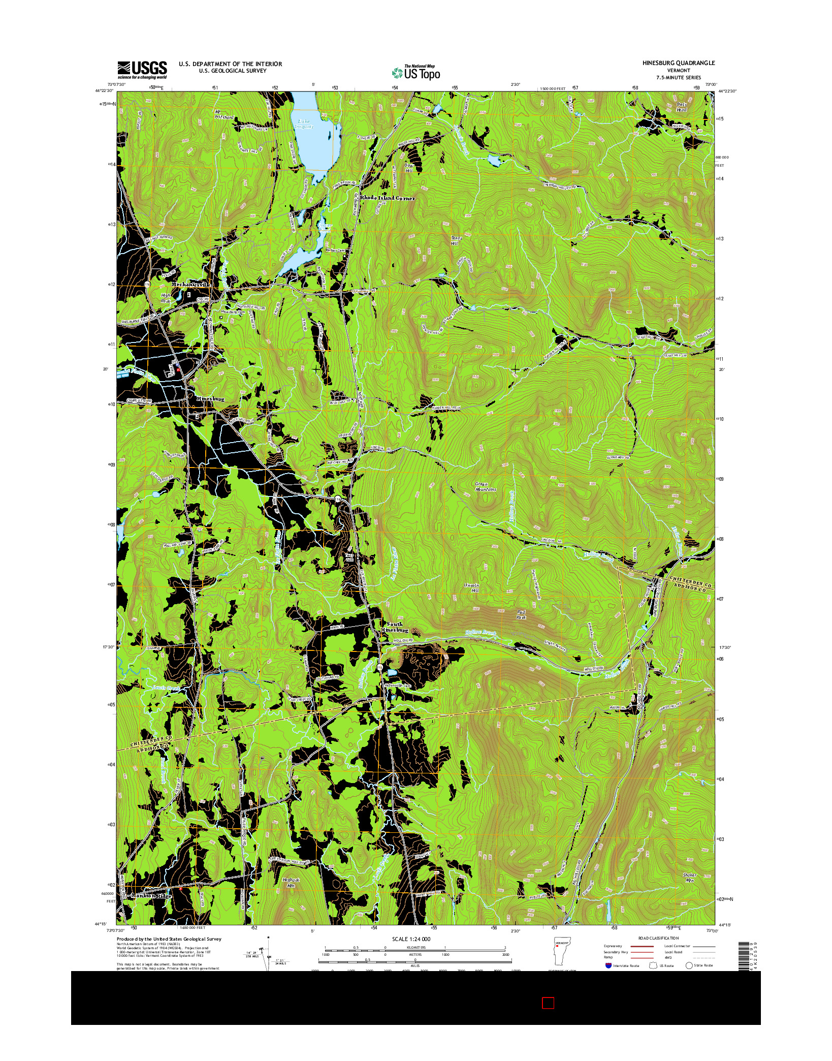 USGS US TOPO 7.5-MINUTE MAP FOR HINESBURG, VT 2015