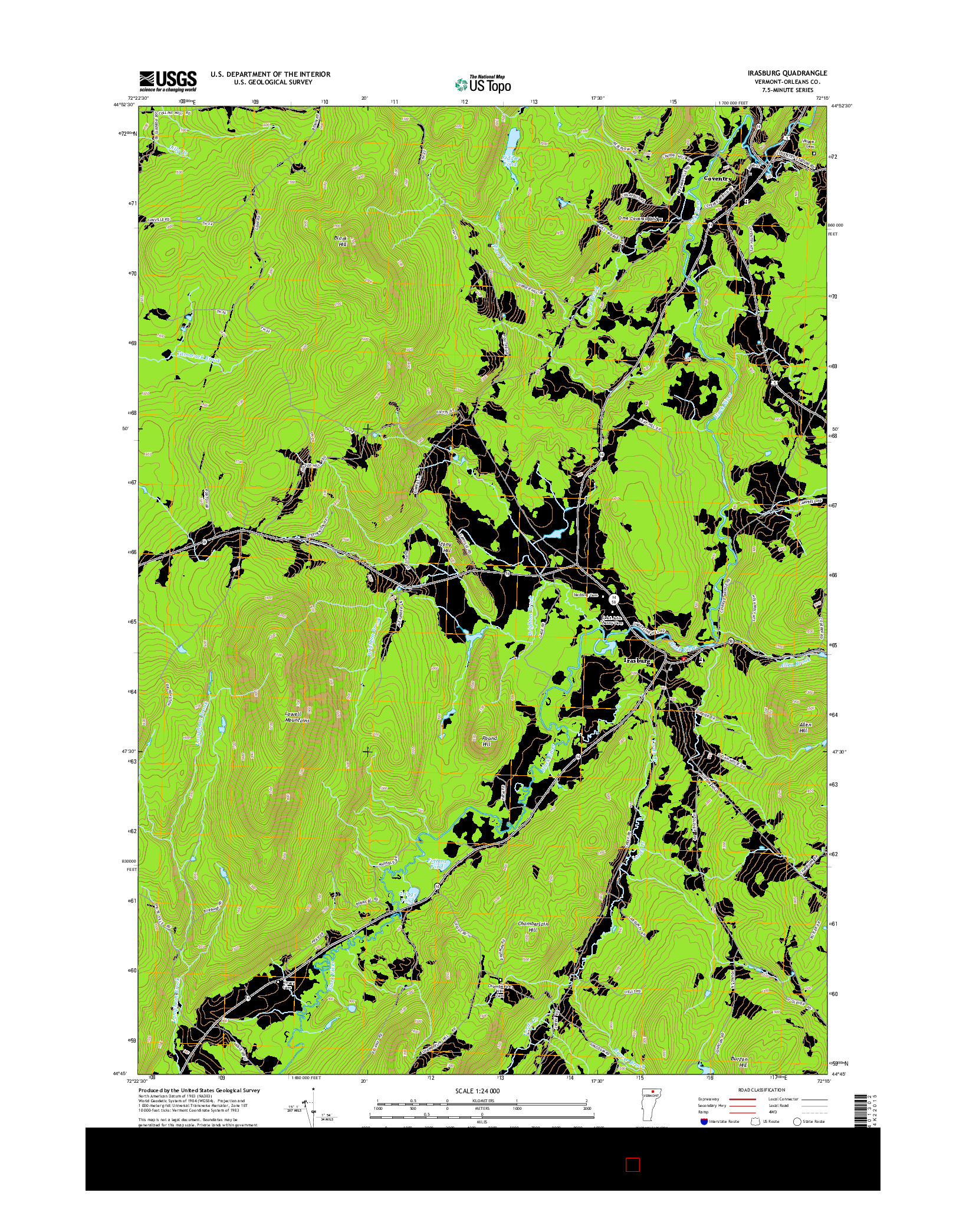 USGS US TOPO 7.5-MINUTE MAP FOR IRASBURG, VT 2015