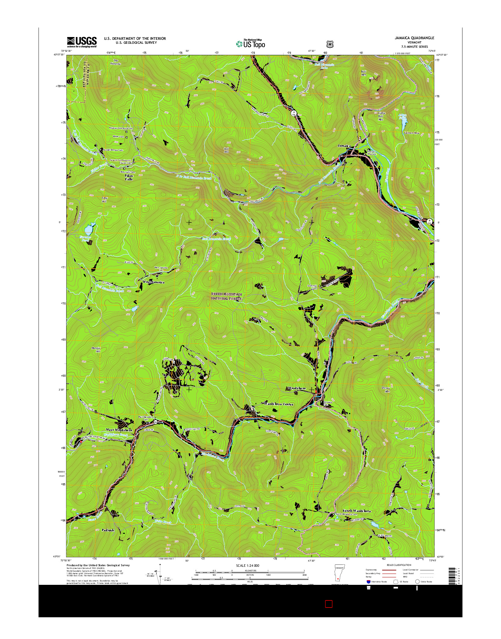 USGS US TOPO 7.5-MINUTE MAP FOR JAMAICA, VT 2015