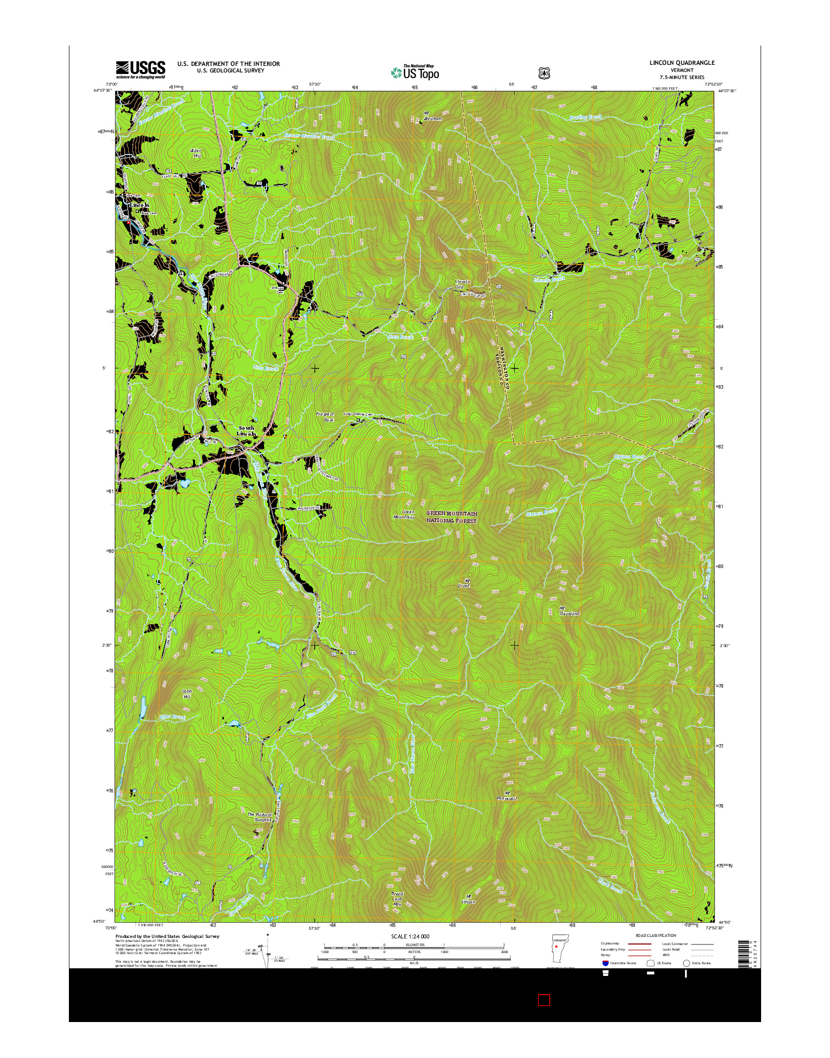 USGS US TOPO 7.5-MINUTE MAP FOR LINCOLN, VT 2015