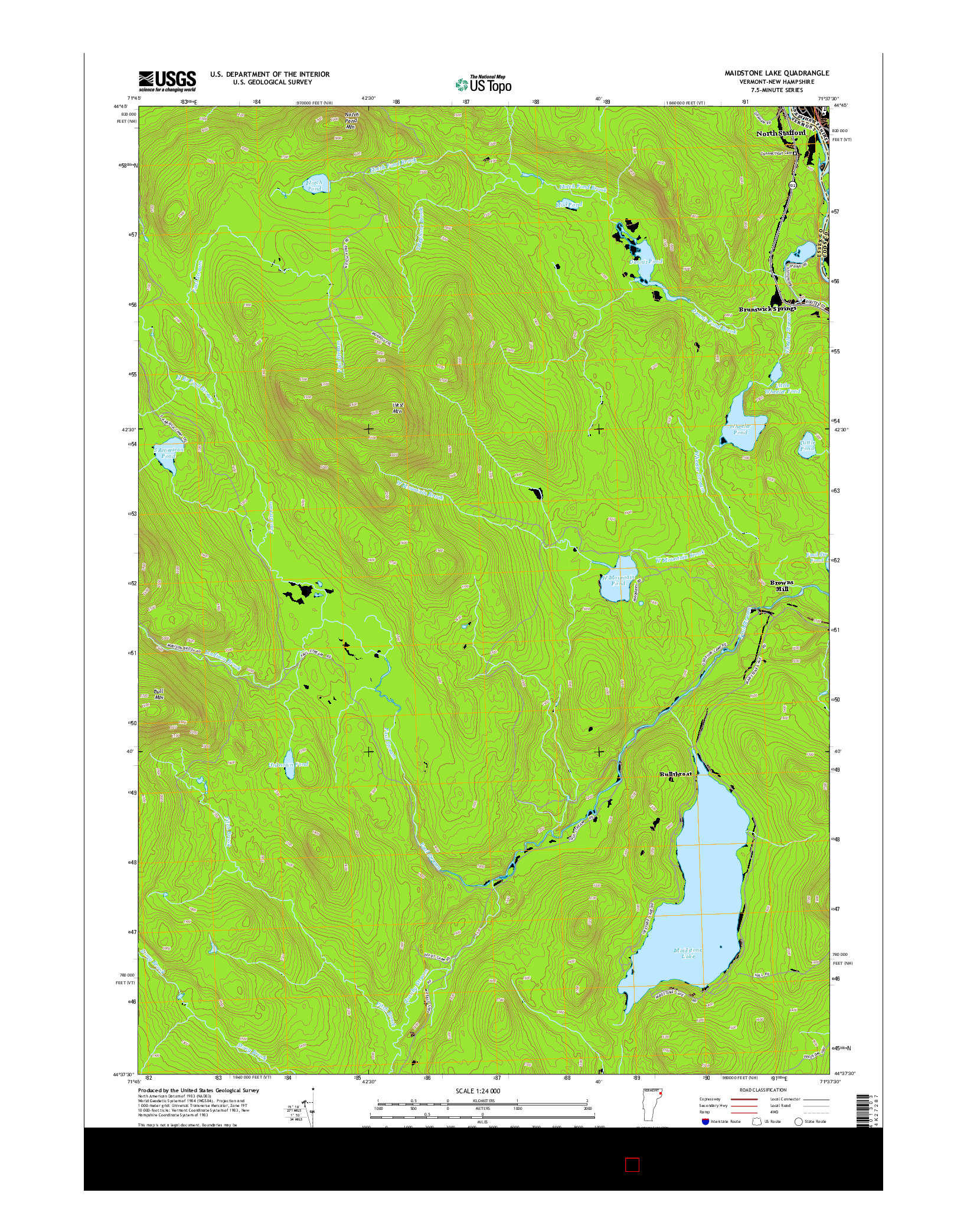 USGS US TOPO 7.5-MINUTE MAP FOR MAIDSTONE LAKE, VT-NH 2015