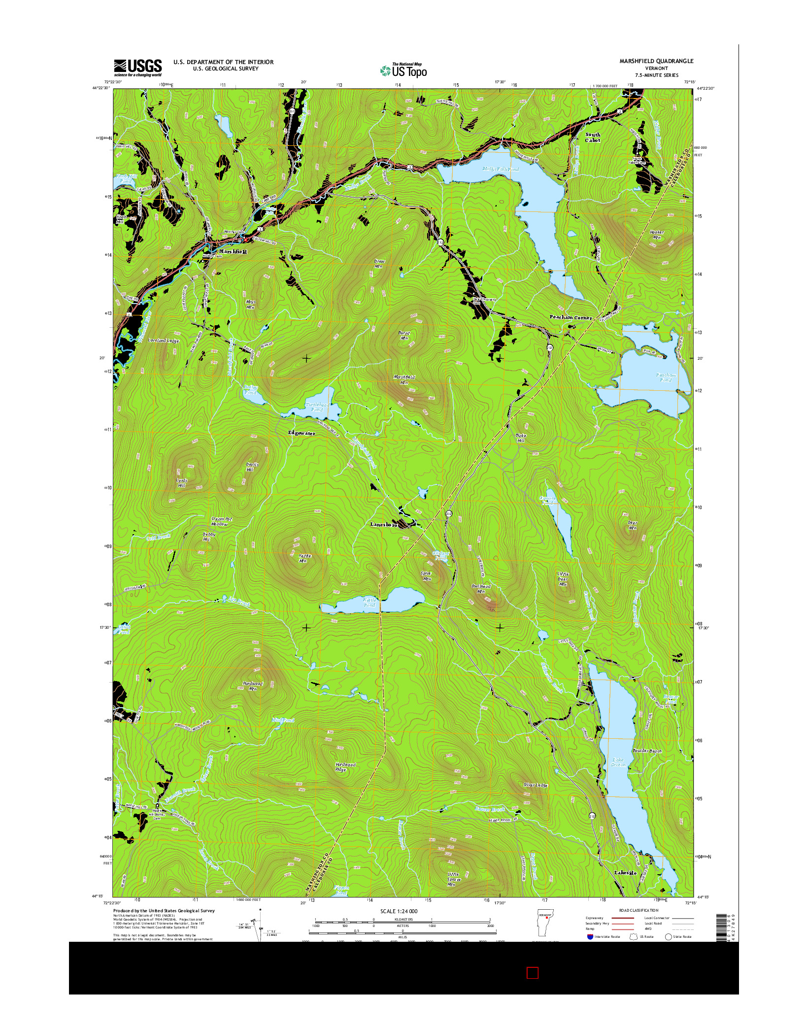 USGS US TOPO 7.5-MINUTE MAP FOR MARSHFIELD, VT 2015