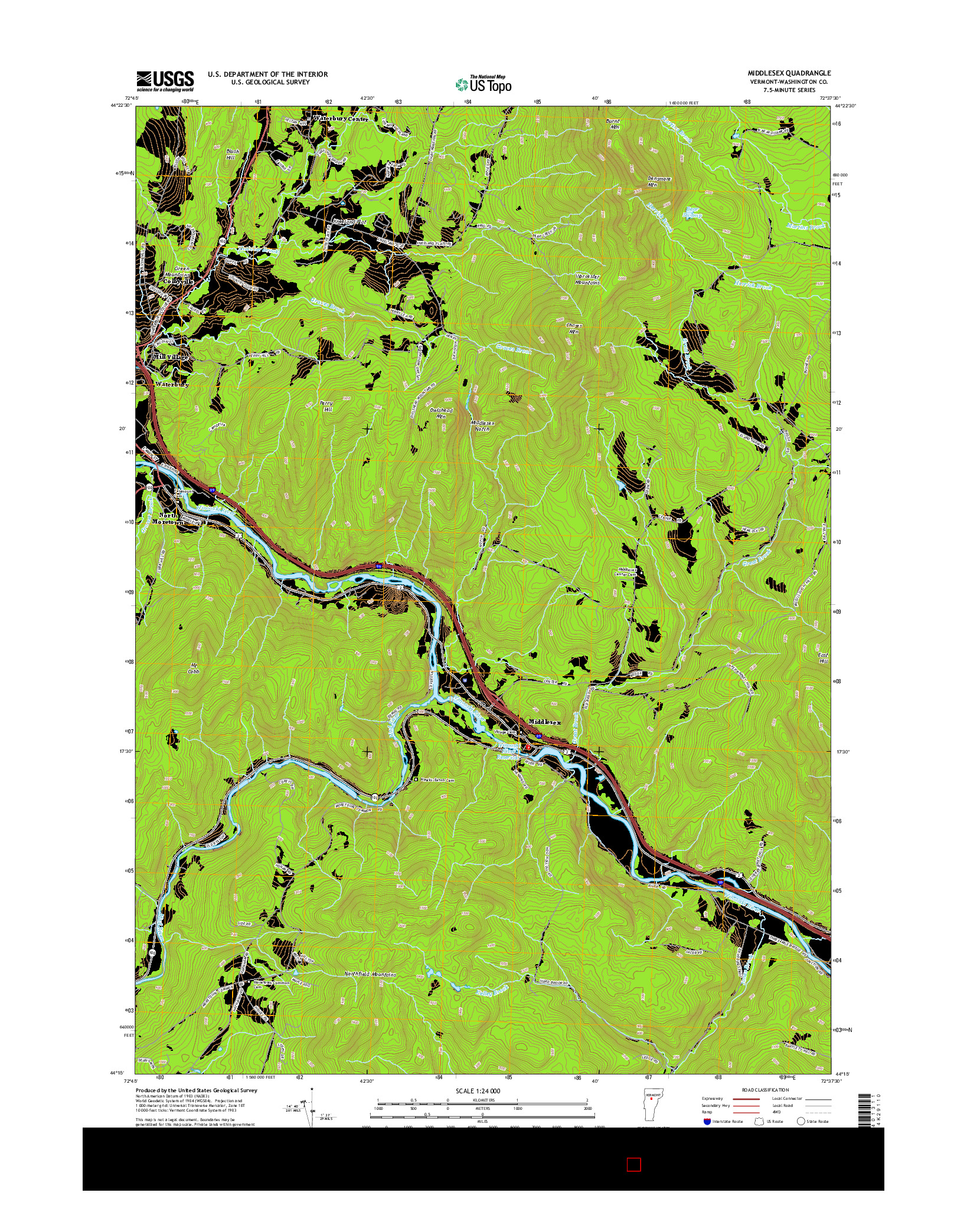 USGS US TOPO 7.5-MINUTE MAP FOR MIDDLESEX, VT 2015