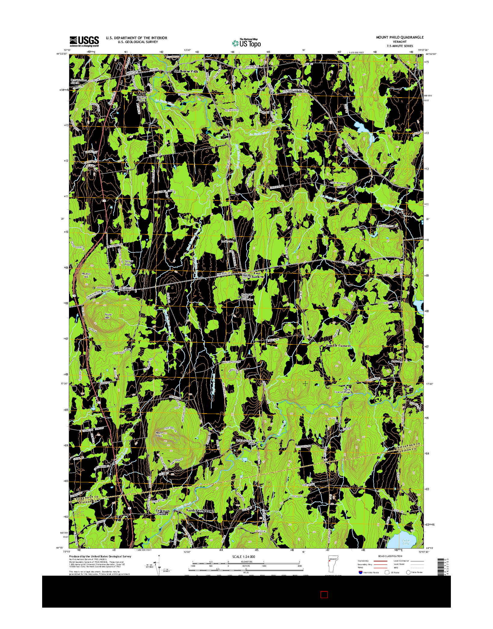 USGS US TOPO 7.5-MINUTE MAP FOR MOUNT PHILO, VT 2015